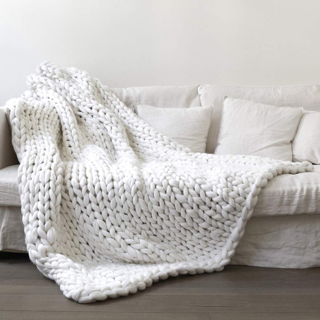 Large Chunky Knit Blanket - Super Soft Merino Wool Thick Cable Hand Knit Throw - Oversized Yarn Blanket for Sofa, Bed & Boho Decor - Perfect for Cozy Nights, Winter Warmth & Stylish Home Accents