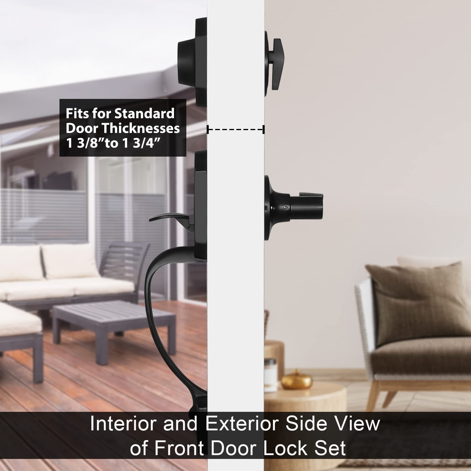 Premium Matte Black Front Door Handle & Deadbolt Set - Single Cylinder Entry Door Lock with Reversible Lever - Secure Exterior Door Lockset for Homes, Apartments & Offices