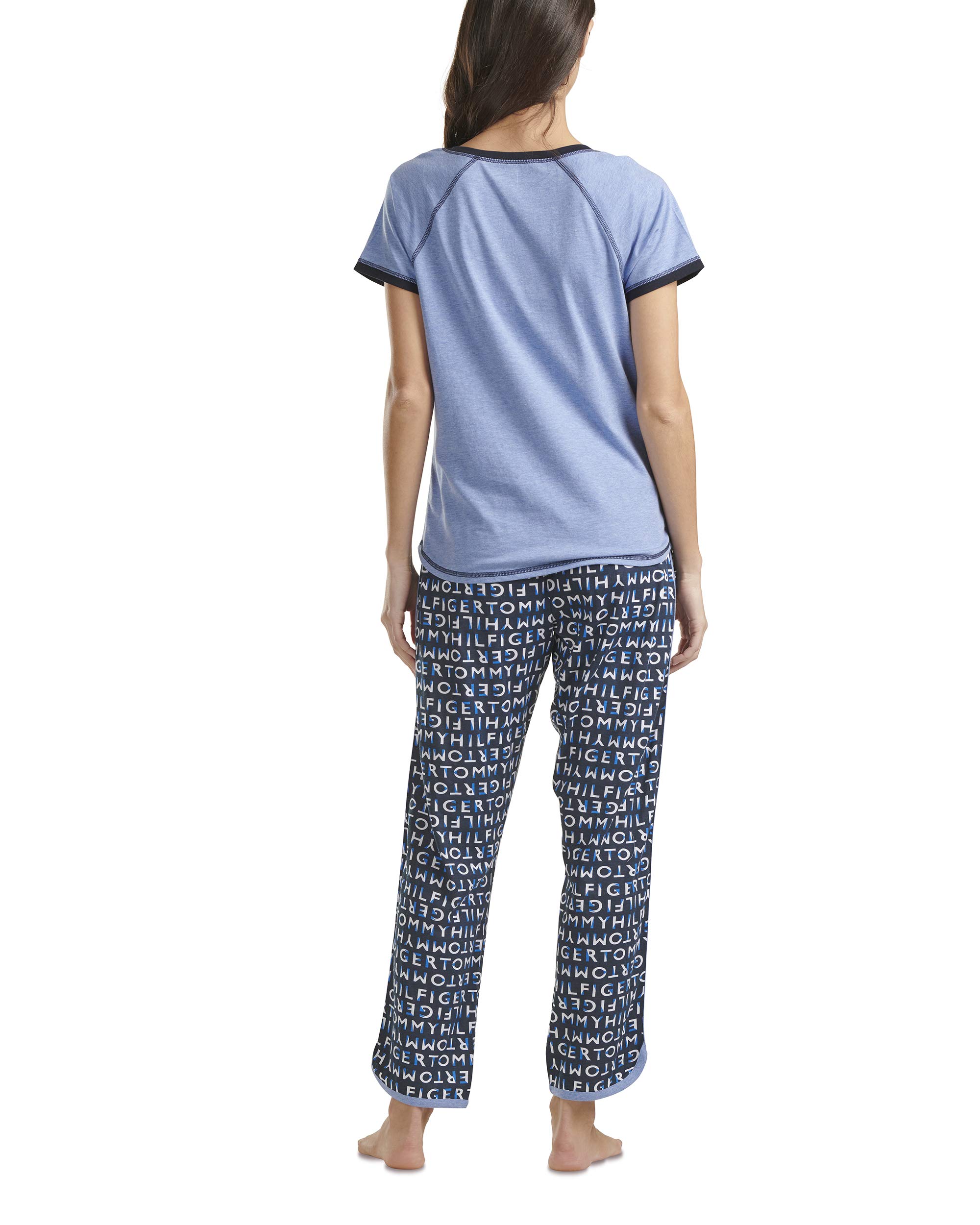 Tommy Hilfiger Women's Short Sleeve Pajama Set with Logo Pants - Soft Cotton Lounge Sleepwear for Women | Perfect for Relaxing at Home, Sleepovers & Cozy Nights