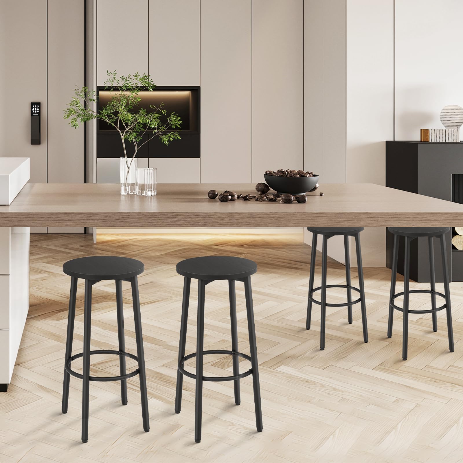 2-Pack Black Round Counter Height Bar Stools with Footrest - Adjustable Kitchen, Dining & Home Bar Stool Set for Breakfast Nook, Island & Pub Style Seating