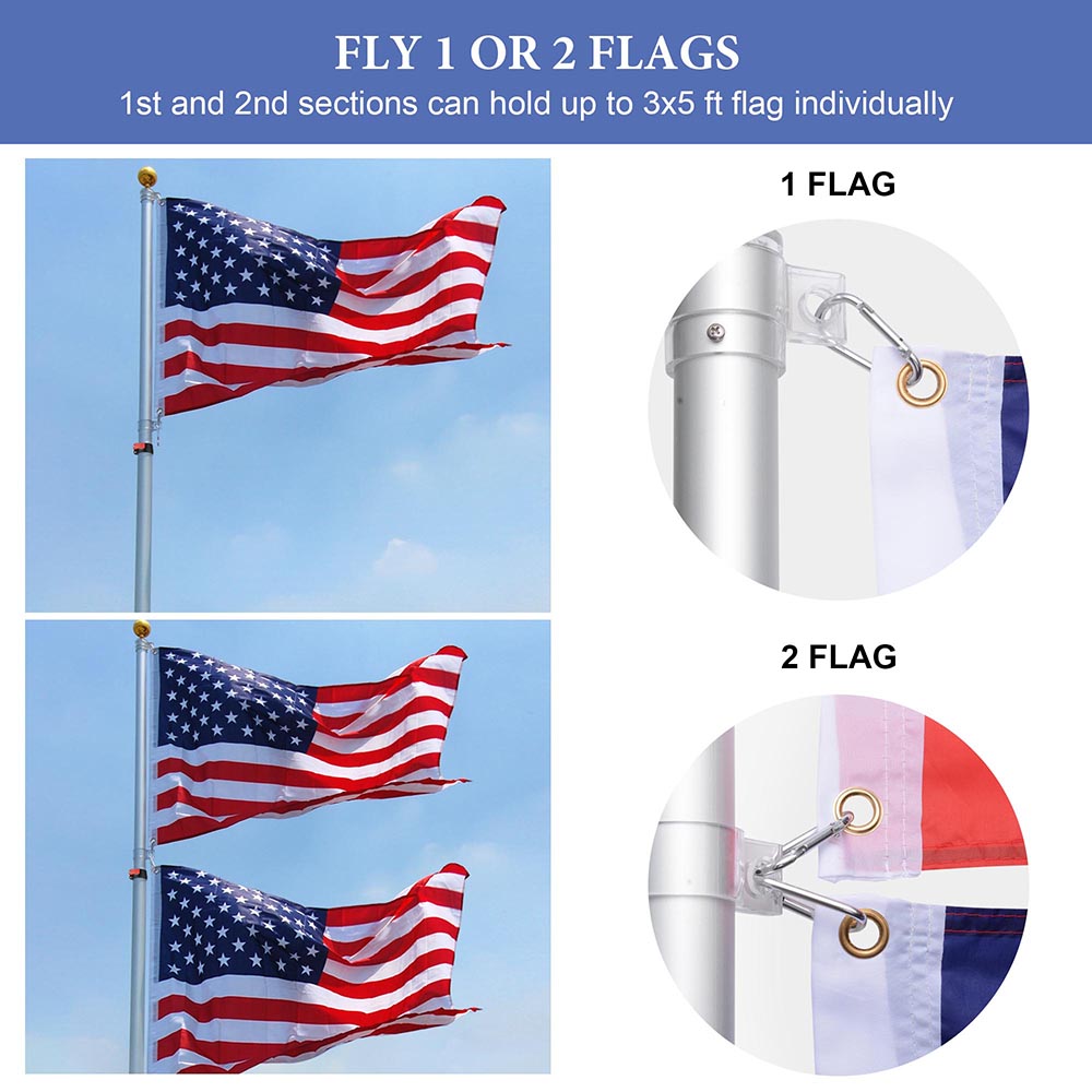 TheLAShop Adjustable Telescoping Flagpole with Heavy Duty Tire Mount - 20ft, 25ft, 30ft Extendable Flag Pole for Trucks, RVs & Boats | Perfect for Camping, Tailgating & Patriotic Displays