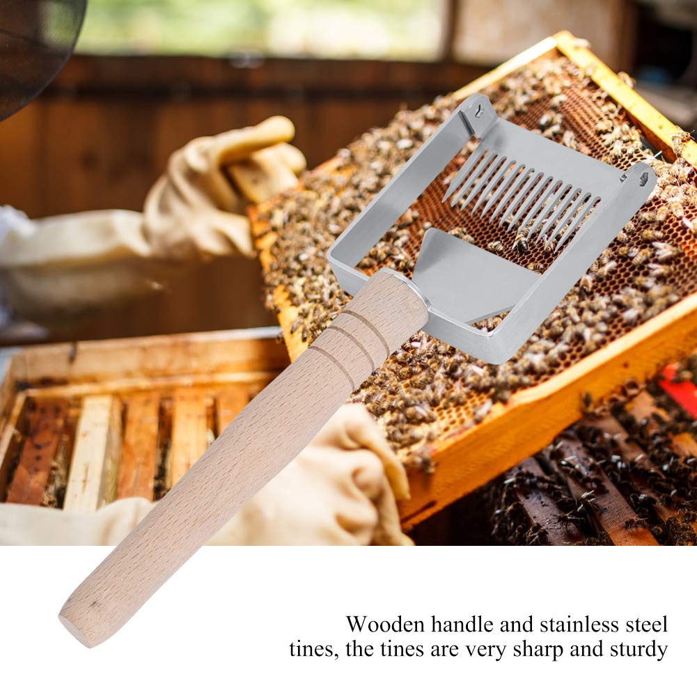 Premium 304 Stainless Steel Honeycomb Scraper - Rustproof Beekeeping Uncapping Fork with Wooden Handle | Durable Hive Tool for Honey Harvesting, Wax Removal & Beekeeping Supplies | Ideal for Gardeners & Apiarists