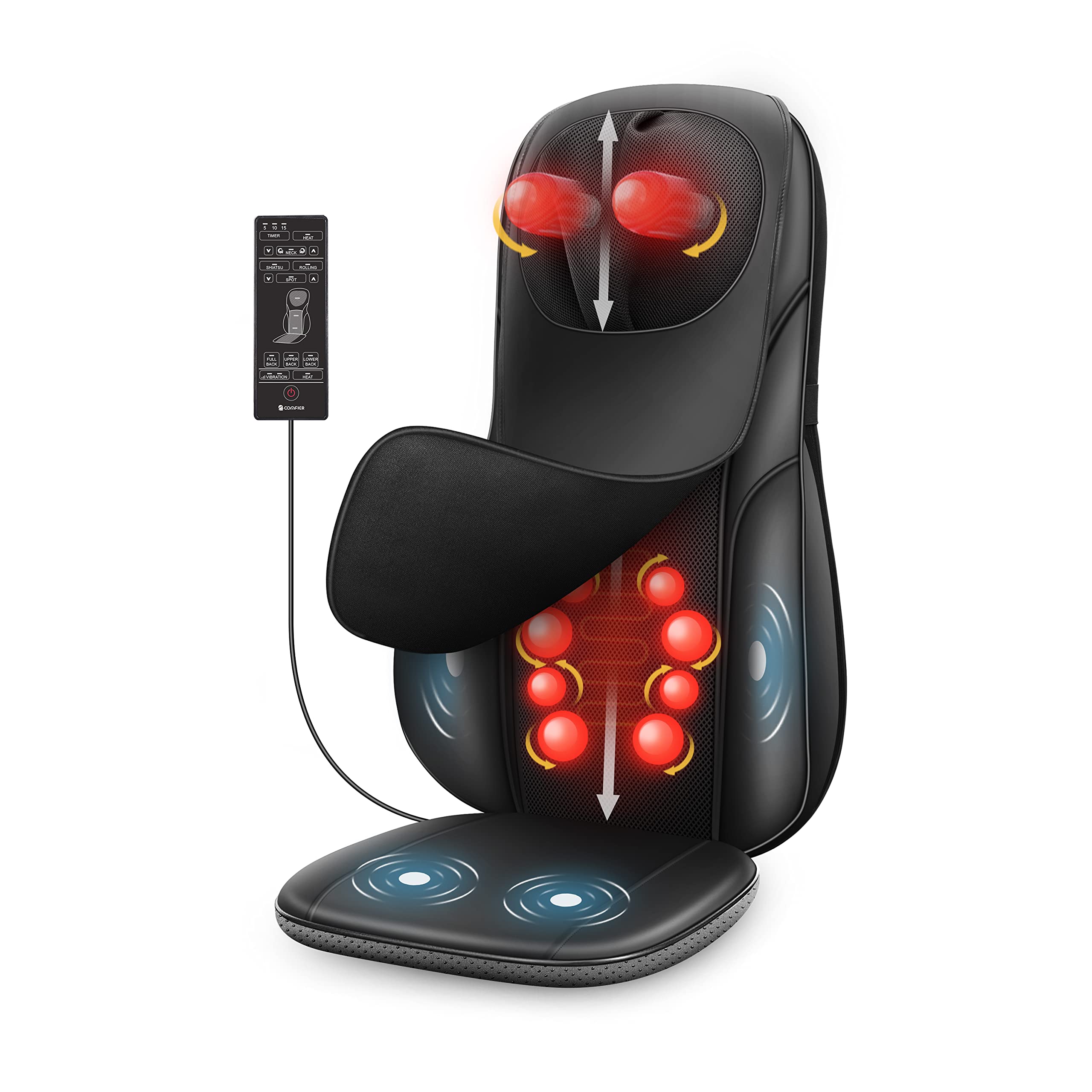 COMFIER Shiatsu Neck & Back Massager with Heat - Adjustable Massage Chair Pad for Full Body Relaxation - Ideal Gift for Dad - Perfect for Office, Home & Car Use