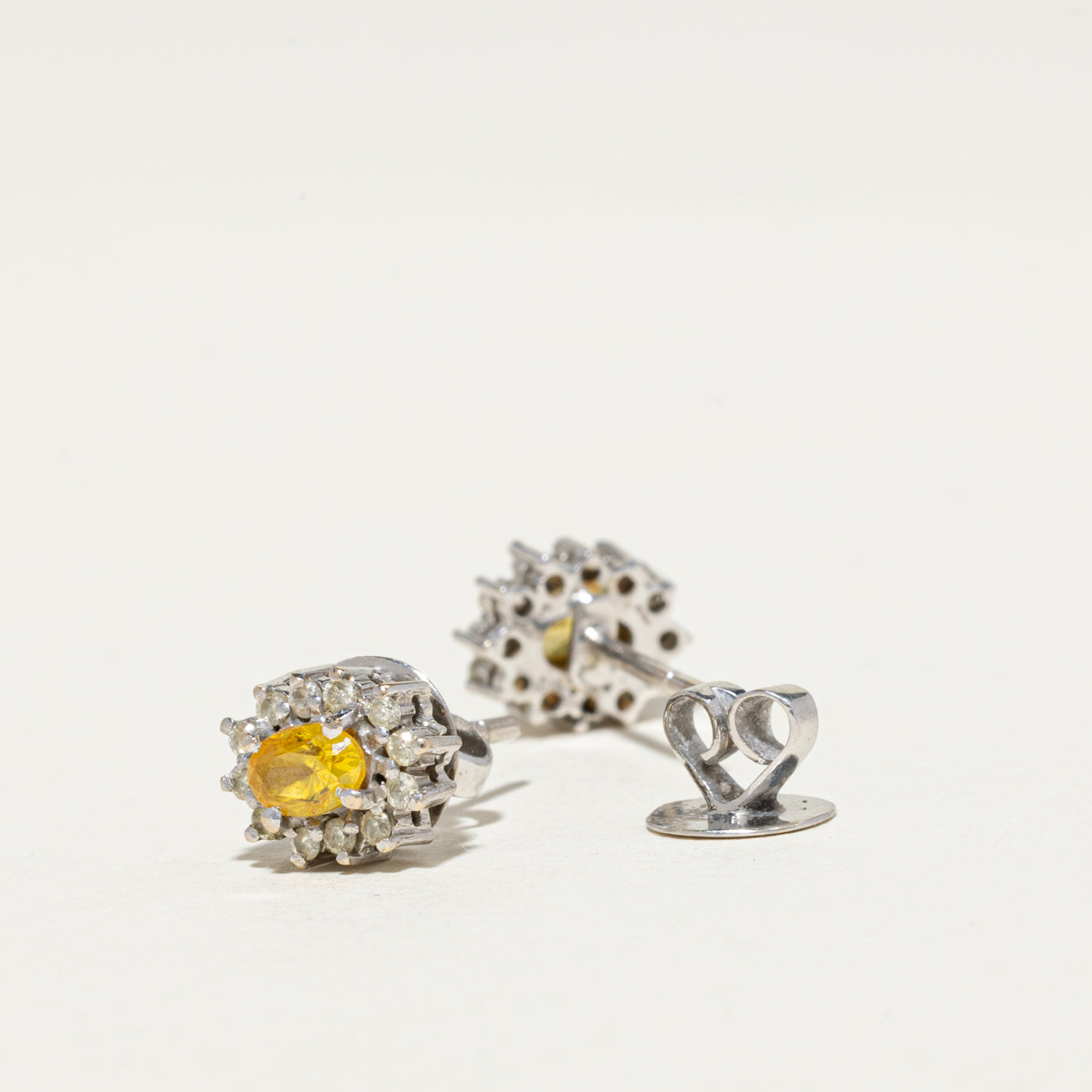 Exquisite 0.50ctw Synthetic Yellow Sapphire & 0.32ctw Natural Diamond Petal Stud Earrings | Elegant Jewelry for Women | Perfect for Weddings, Parties & Special Occasions