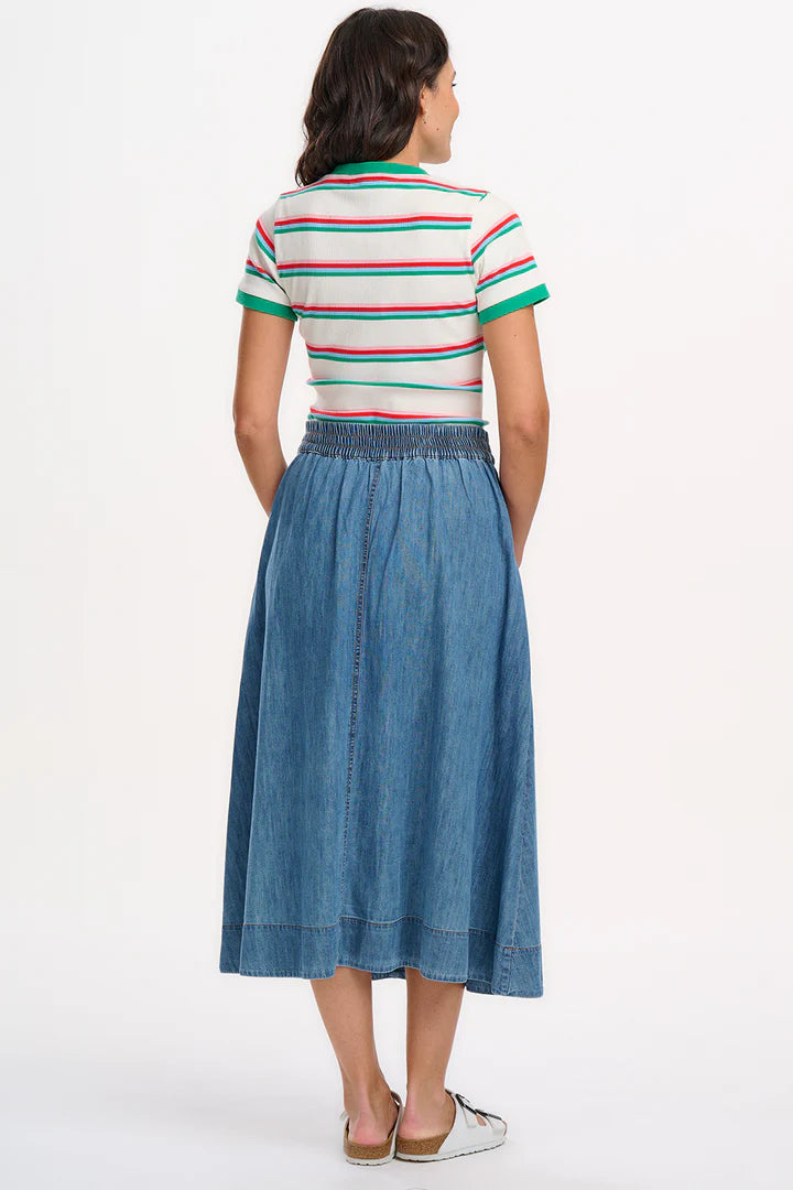 Orianna Denim Skirt for Women - Mid Blue Washed High Waist A-Line Mini Skirt | Casual Outfit, Summer Fashion, Streetwear Style