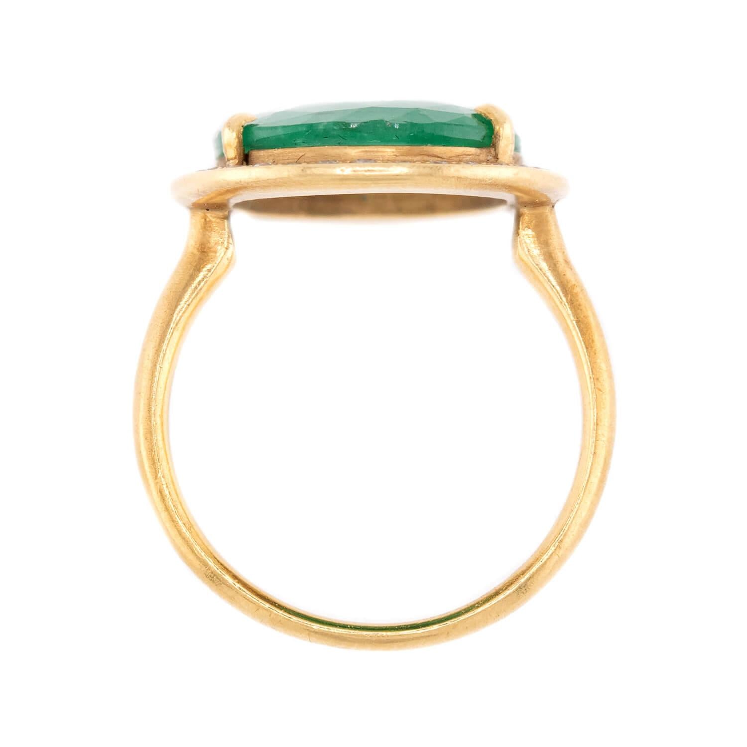 18k Gold Emerald and Diamond Halo Engagement Ring for Women - Elegant Vintage Style Wedding Band, Anniversary Gift, Proposal Jewelry