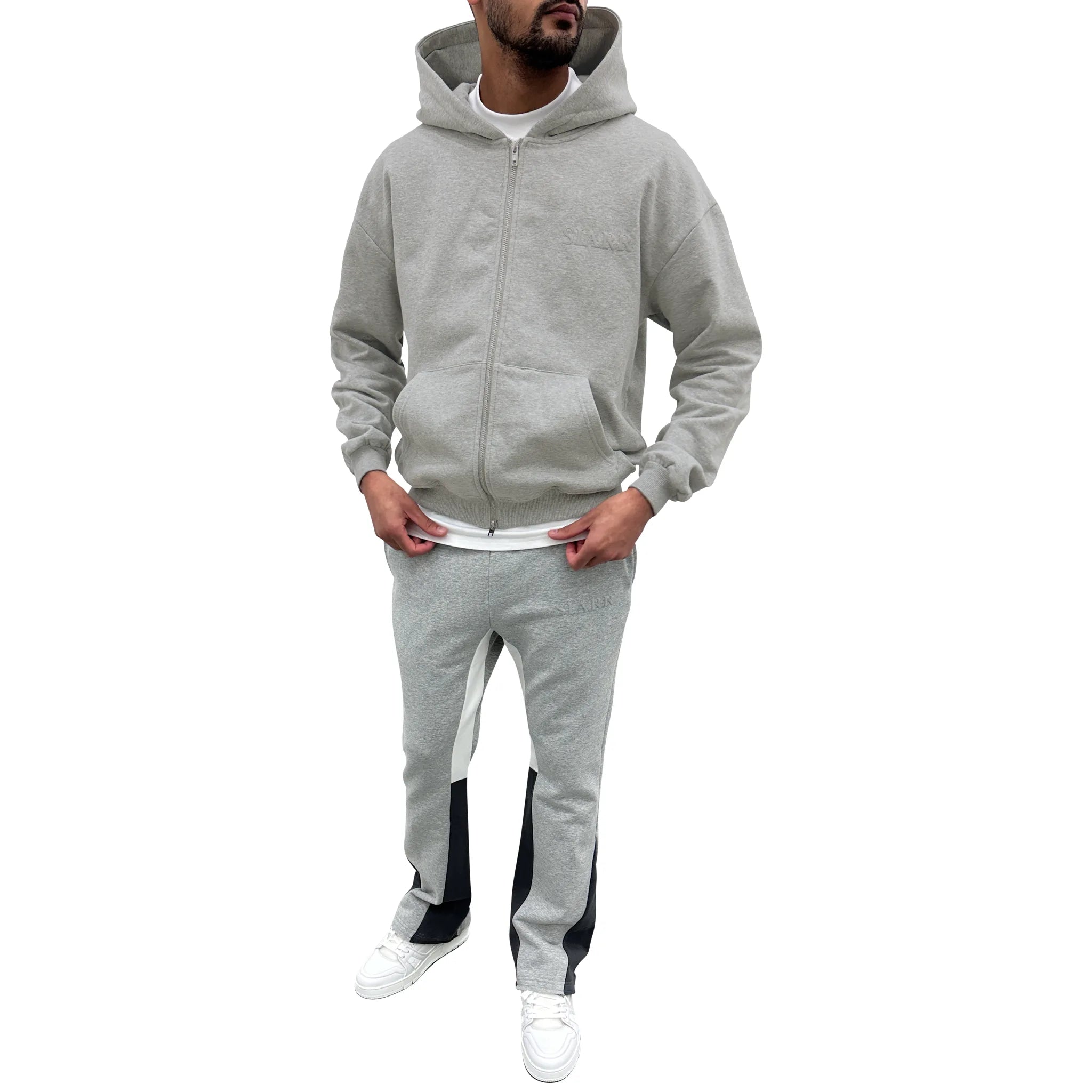 SIARR Light Grey Zip Up Hoodie for Men & Women | Soft Fleece Pullover with Front Pockets | Casual Streetwear for Outdoor Activities, Gym & Lounge