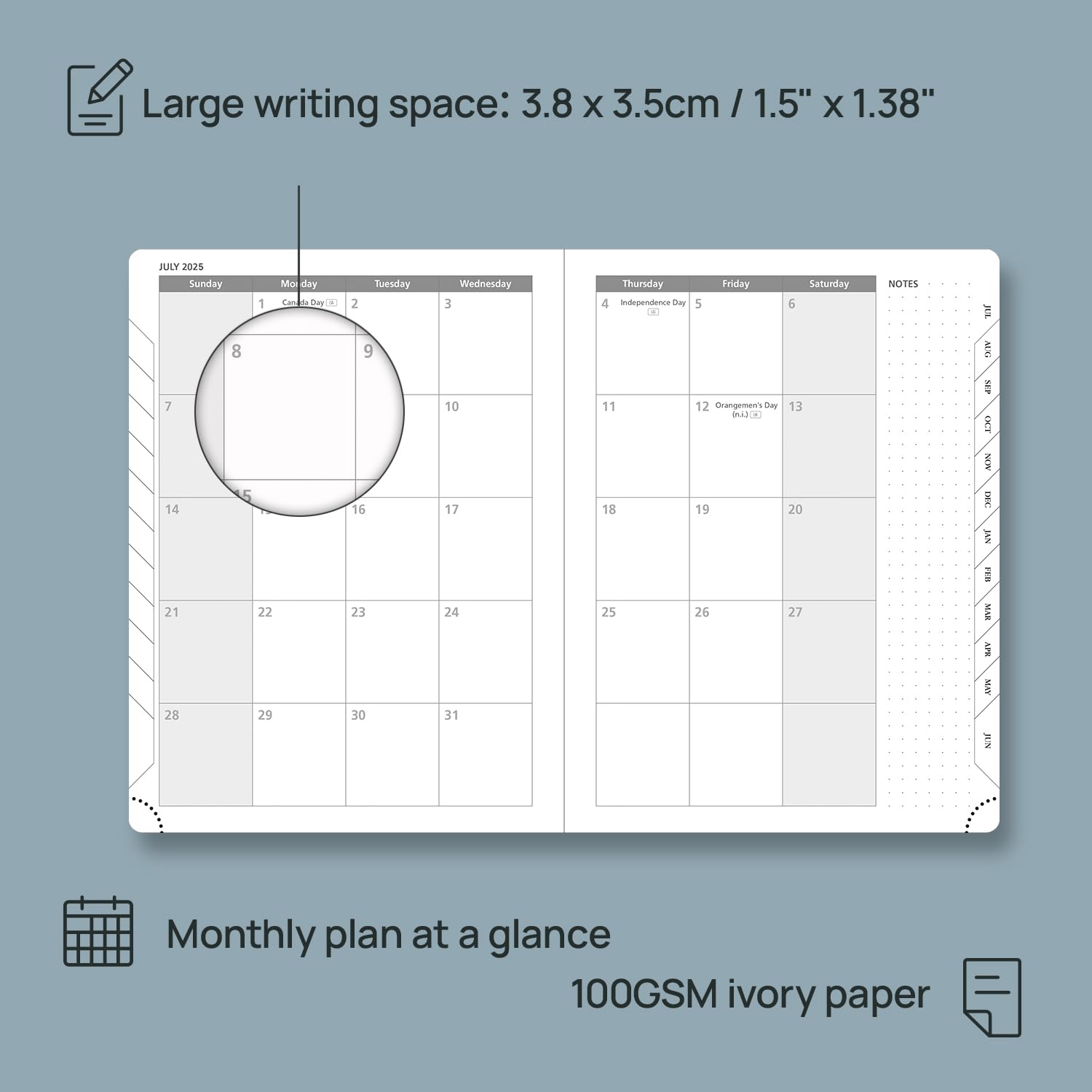 POPRUN 2025 Planner - 6.5'' x 8.5'' Weekly & Monthly Calendar Notebook with Leather Soft Cover | Time Management Organizer with Monthly Tabs, Inner Pocket & 100GSM Thick Paper (Cerulean Blue) | Perfect for Office, School, Business Planning & Personal Scheduling