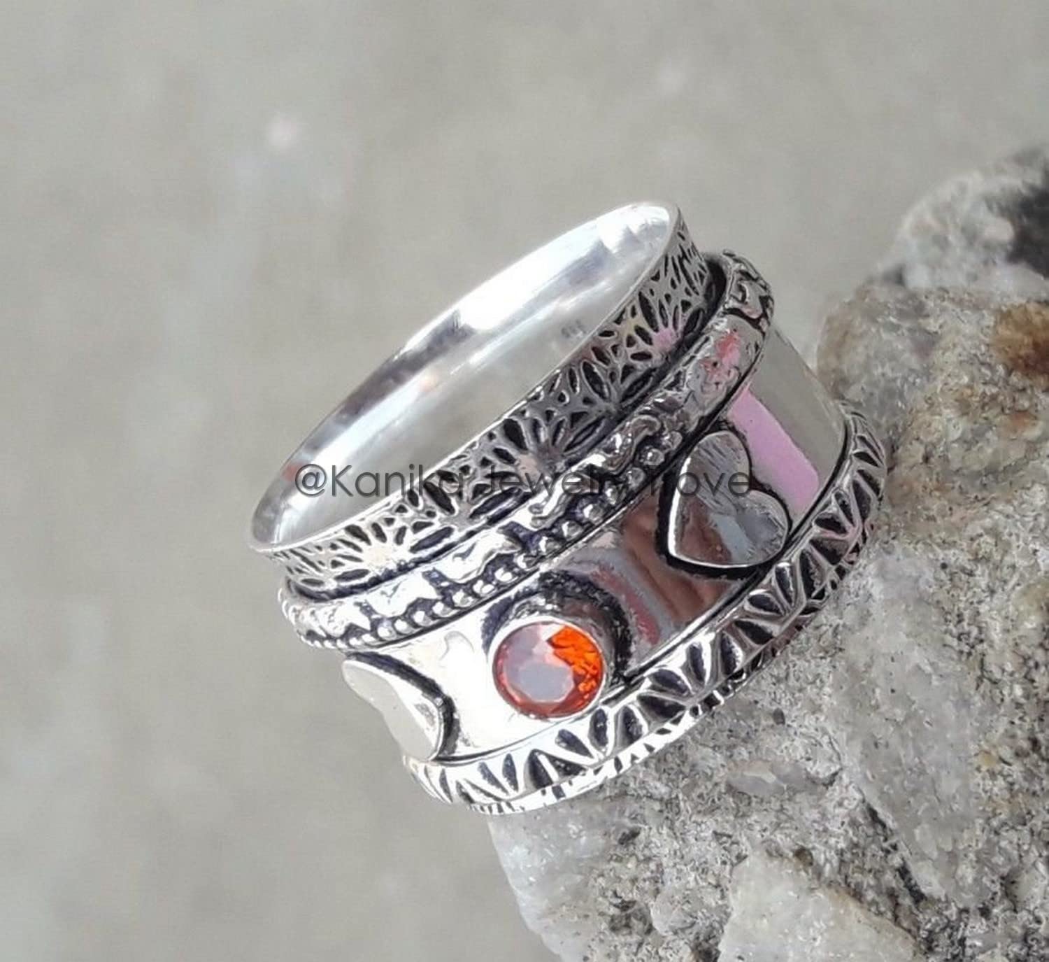 Garnet Spinner Ring for Anxiety Relief - 925 Sterling Silver Meditation Spinner Band Ring for Women, Stress Relief Jewelry Gift for Mother's Day (Size 7) - Perfect for Daily Wear, Yoga & Mindfulness Practice