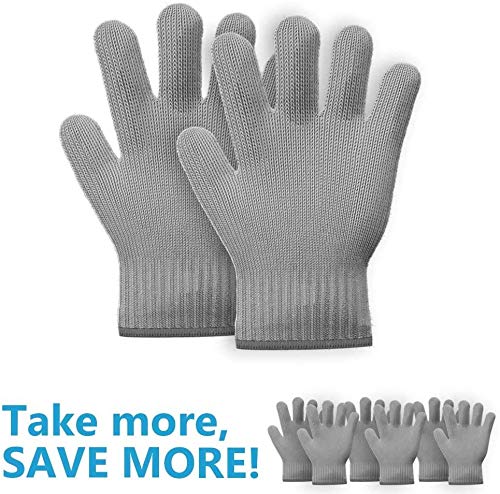 Heat Resistant Oven Gloves - 1 Pair Grey Cotton Kitchen Mitts with Fingers for Cooking, Baking & Grilling - Double Layer Pot Holders for Hot Pans, BBQ & Baking Tray Handling