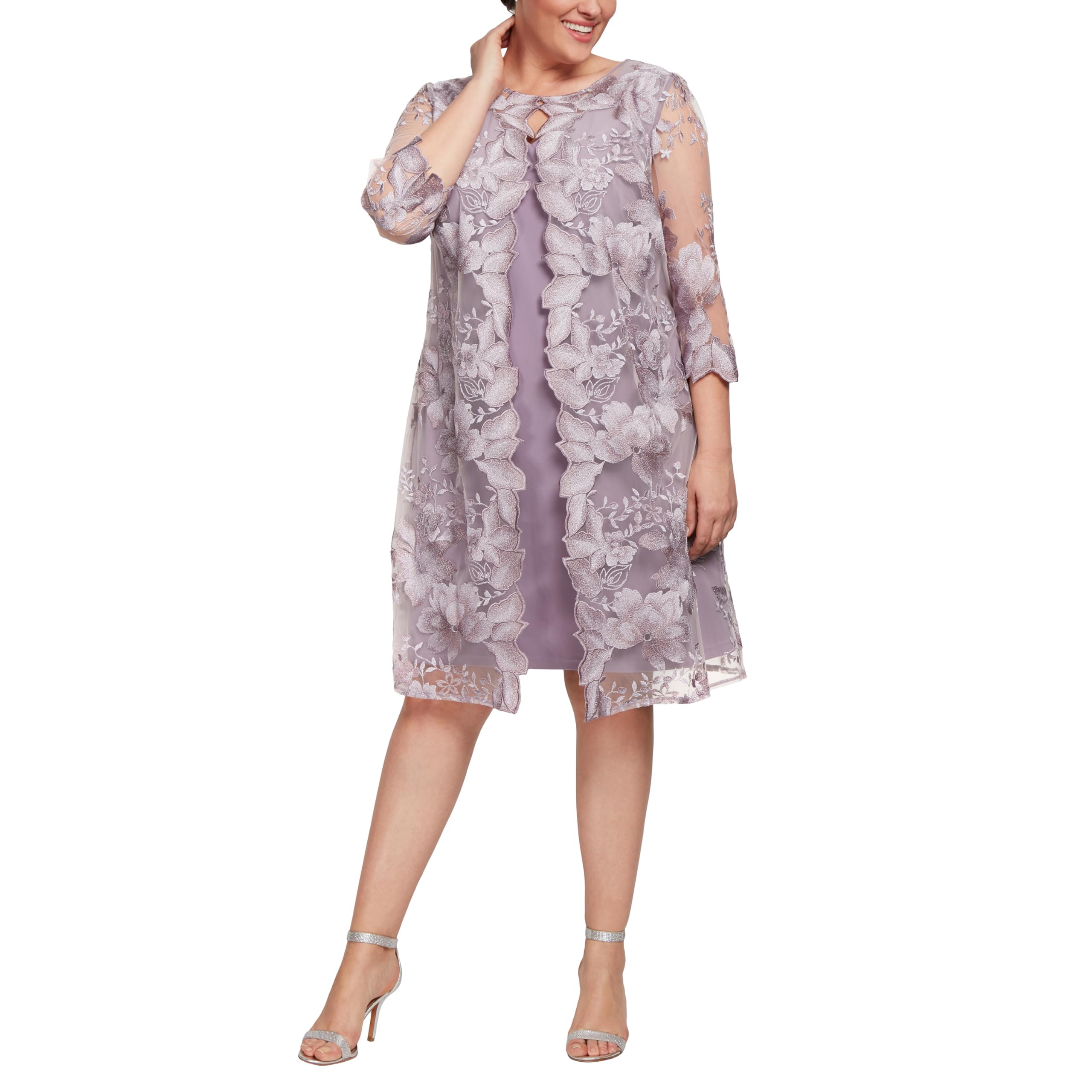 Alex Evenings Women's Plus Size Midi Scoop Neck Shift Dress with Jacket - Elegant Formal Dress for Weddings, Parties & Special Occasions