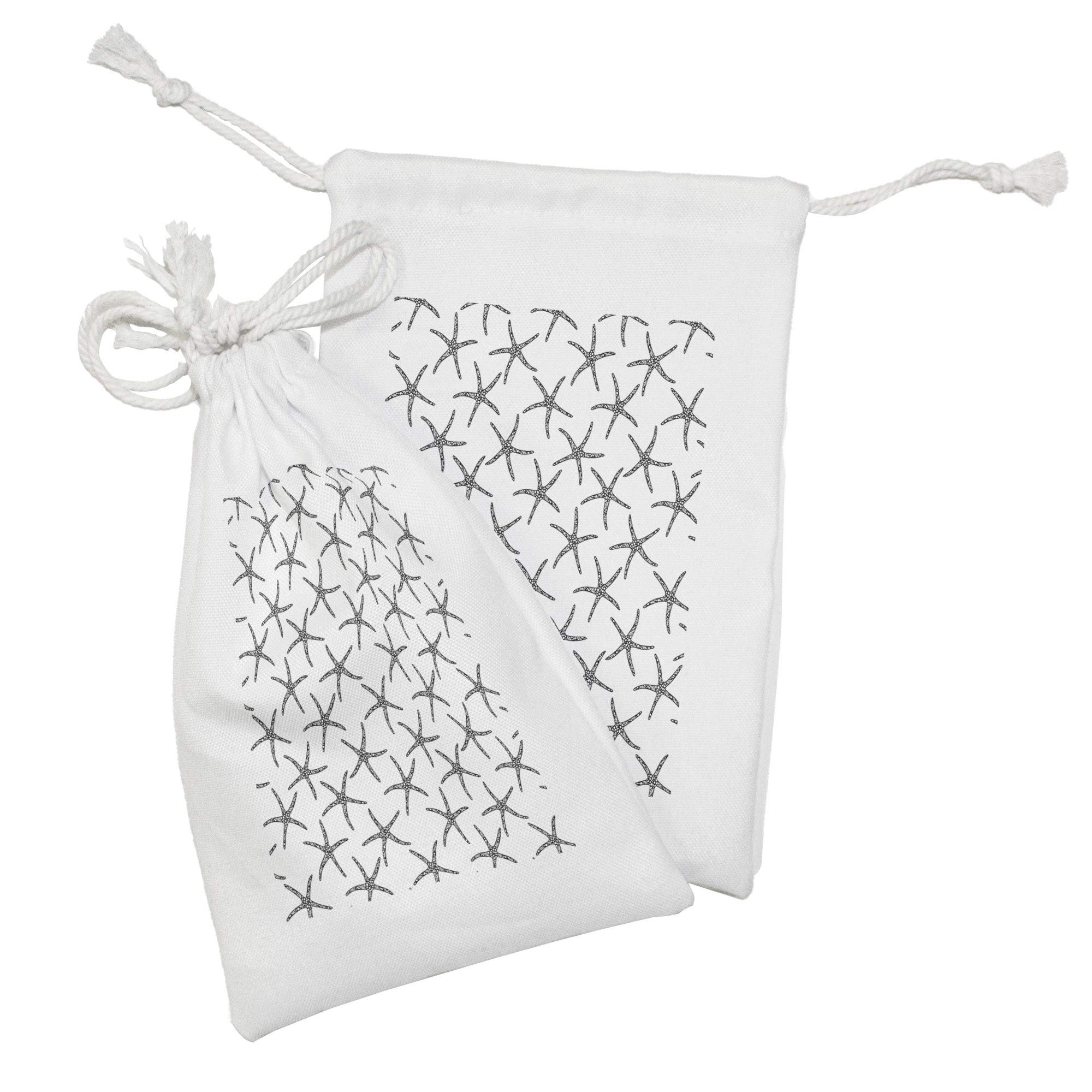 Ambesonne Zentangle Fabric Pouch Set of 2 - Monochromatic Starfish Drawstring Bags for Toiletries, Travel Accessories & Party Favors (9
