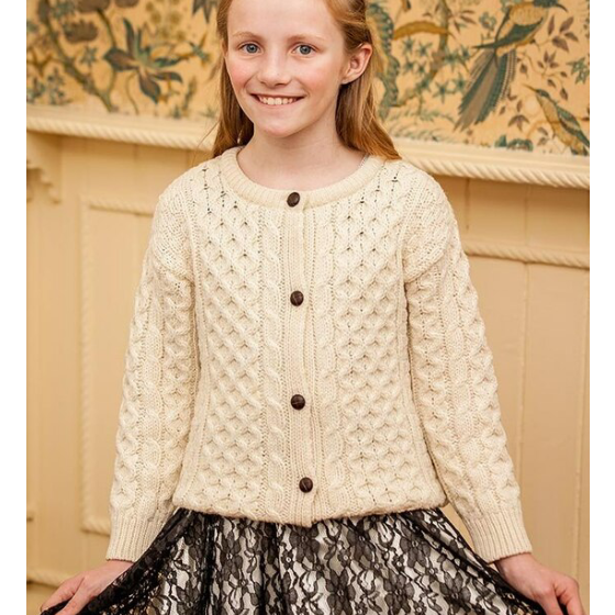 Kids Aran Cardigan Sweater - Cozy Irish Wool Knit for Boys & Girls - Perfect for School, Holidays & Family Photos