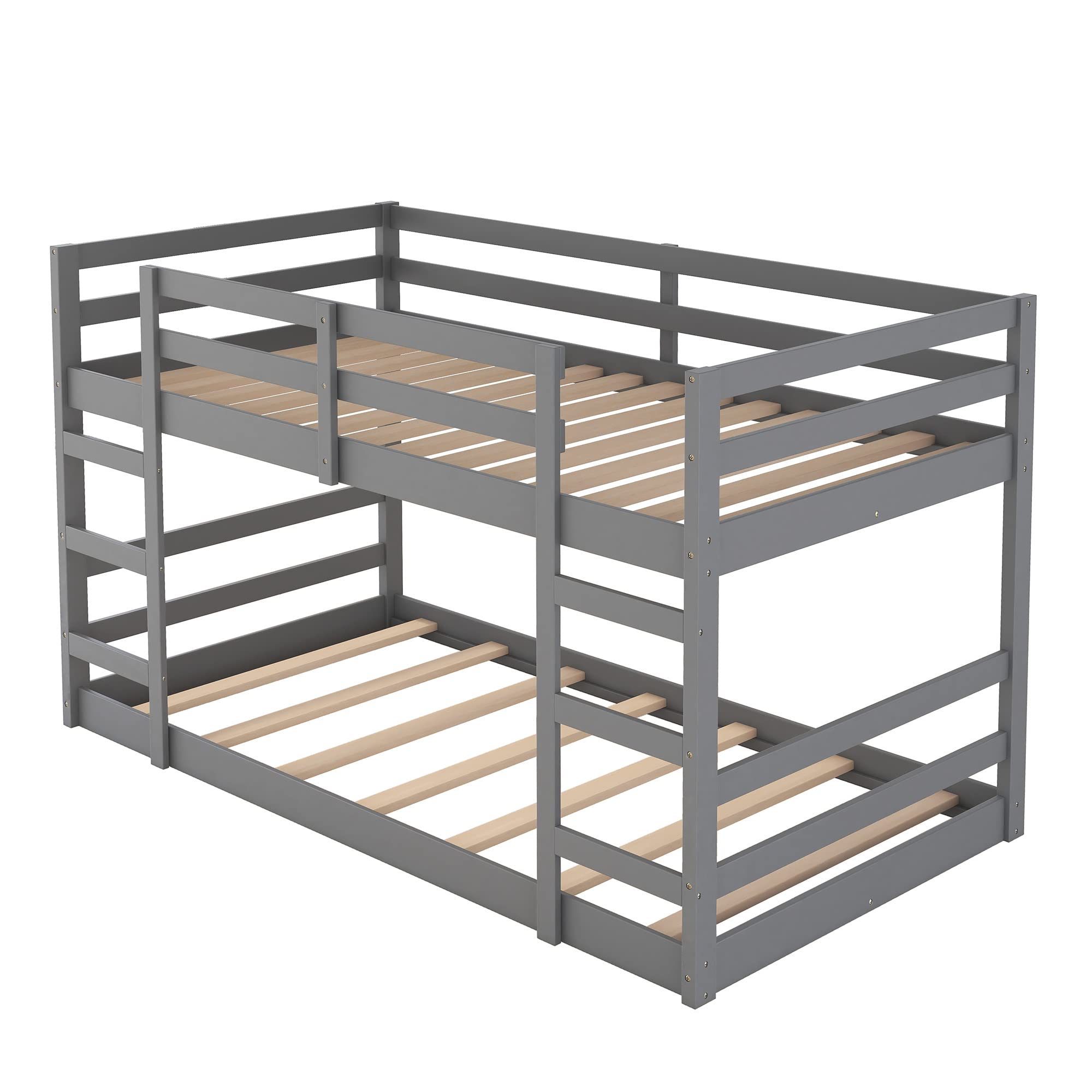 Kids Bunk Bed Frame with Stairs & Guardrails - Twin Over Twin Space-Saving Bed for Boys & Girls, Perfect for Small Bedrooms