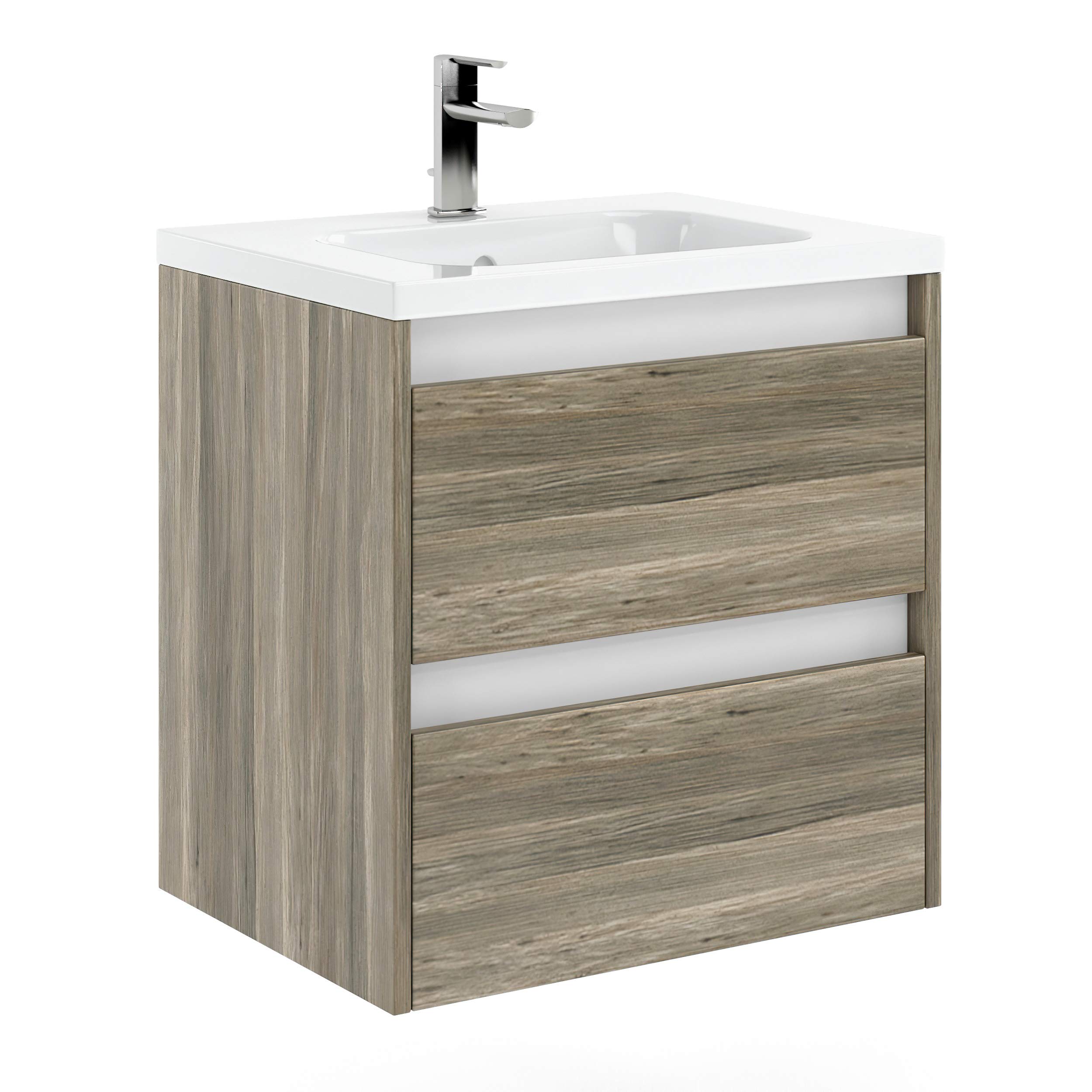 Randalco 24 Inch Modern Bathroom Vanity Set with Ceramic Sink - Stromboli Oak Wood Finish - 24 x 24 x 18 Inches - Perfect for Small Bathrooms & Powder Rooms