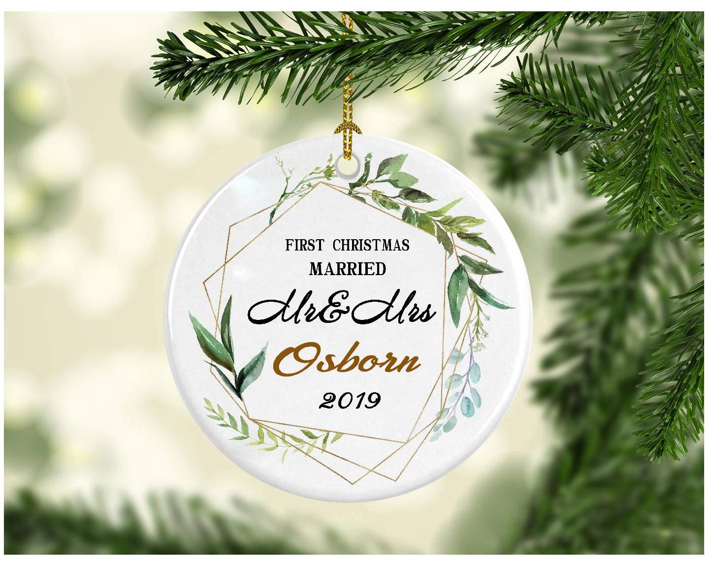 Mr & Mrs Osborn Wedding Christmas Ornament - Ceramic 3