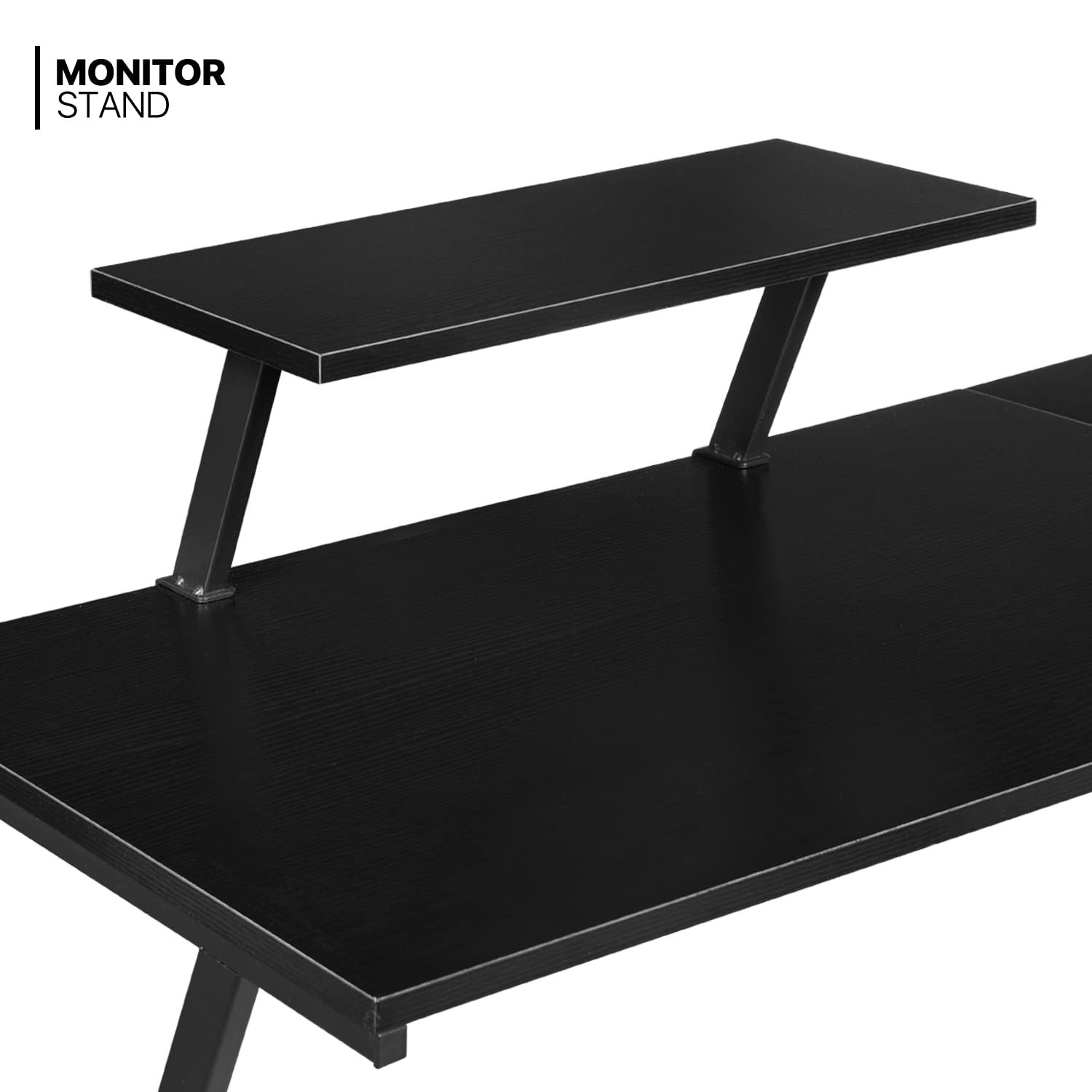 MoNiBloom L-Shaped Gaming Desk with Metal Frame - Corner Computer Desk for Home Office, Study & Gaming - Space-Saving L-Shaped Workstation (Black) | Perfect for Small Rooms, Streaming Setup & Multi-Monitor Gaming Stations