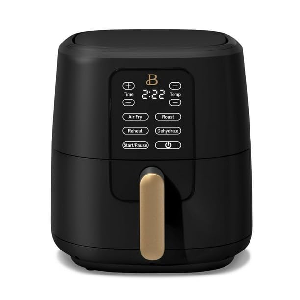 Drew Barrymore 6 Qt Air Fryer with TurboCrisp Technology - Touch-Activated Digital Display, Adjustable Temperature (175°F-400°F), Black - Perfect for Healthy Frying, Baking, Roasting & Reheating in Your Kitchen