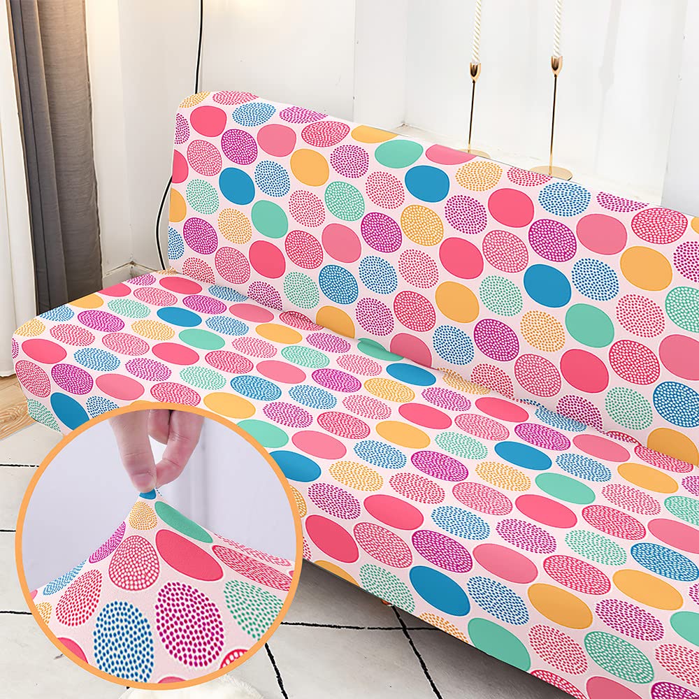 Stretch Armless Futon Cover - Soft Washable Futon Mattress Slipcover with Elastic Bottom, Polka Dot Print, Full Size (47-59
