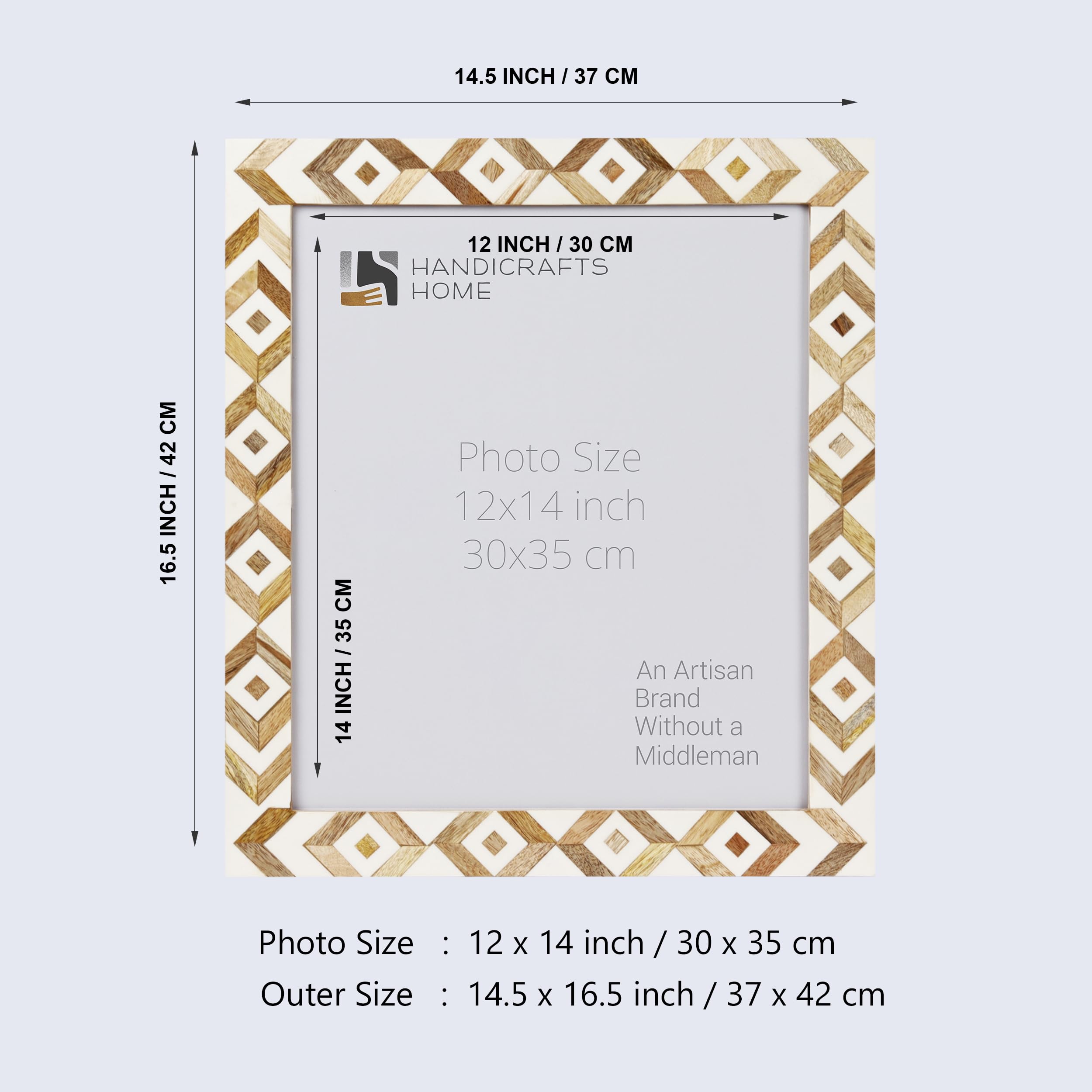 12x14 Handcrafted Wooden Picture Frames - Marquetry Art Photo Frames for Wall Display (Set of 2) | Perfect for Home Decor, Wedding Photos & Gallery Walls