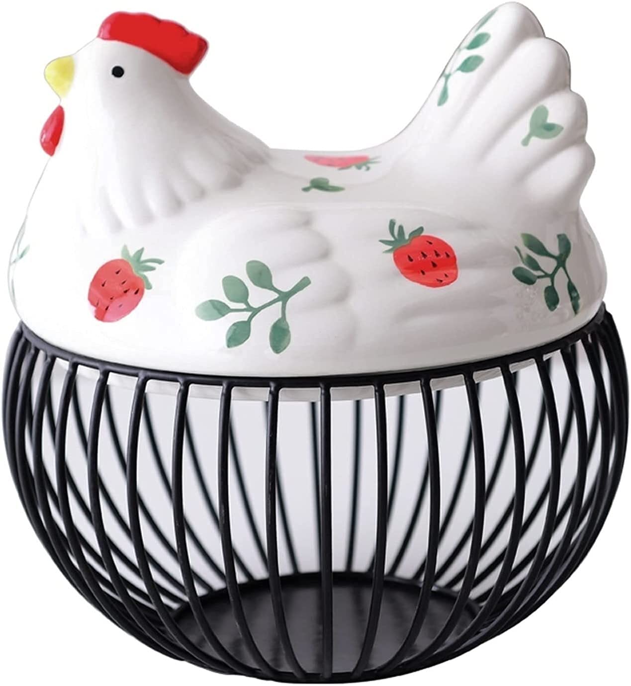 Sturdy Refrigerator Egg Holder - Wrought Iron & Ceramic Egg Storage Basket for Kitchen, Living Room - Perfect for Organizing Eggs, Fruits, and Strawberries - Ideal for Nordic Home Decor and Pantry Organization