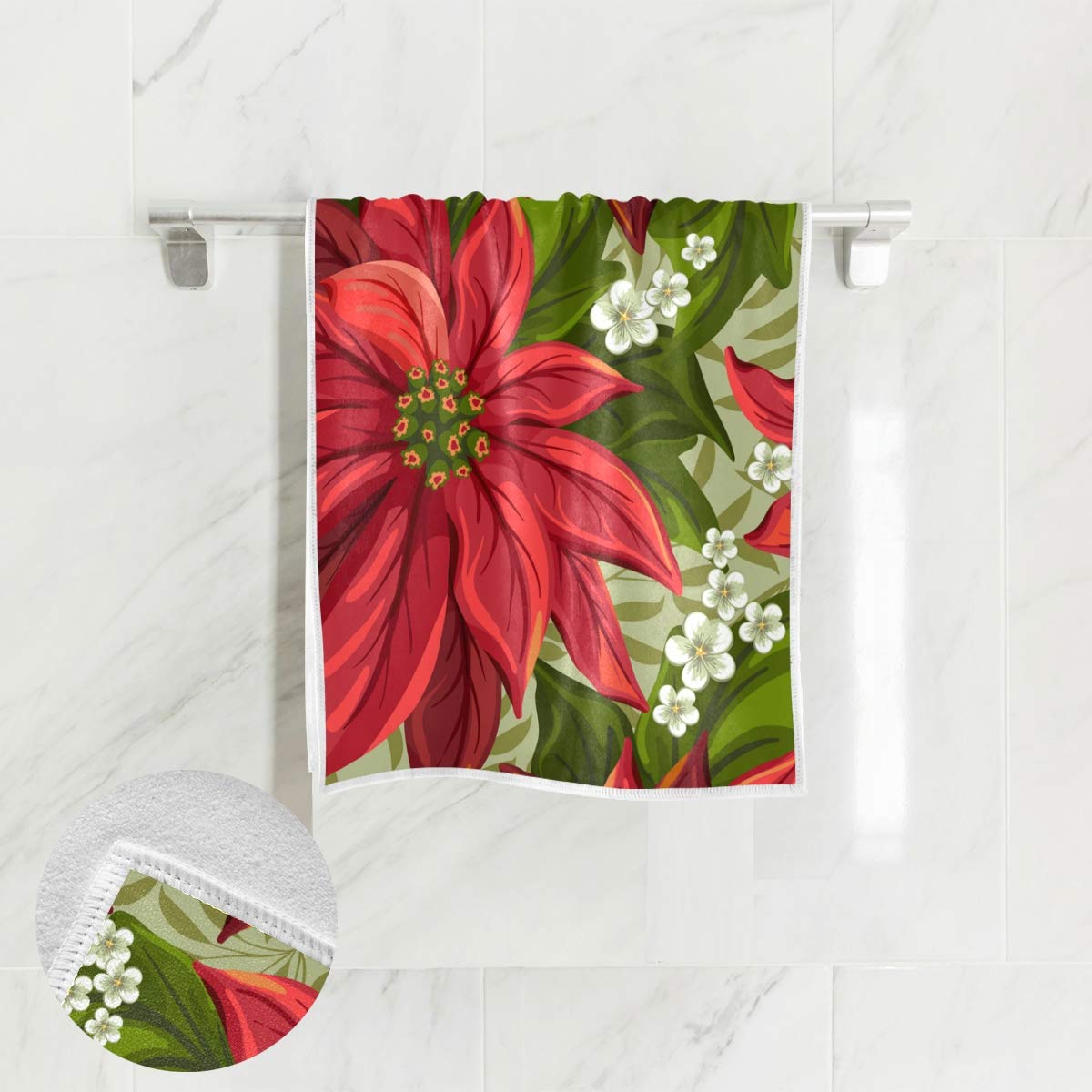 Premium Red Poinsettia Christmas Hand Towel Set - 30x15 Inch Soft Absorbent Bath Towels for Holiday Home Decor, Kitchen & Guest Bathroom