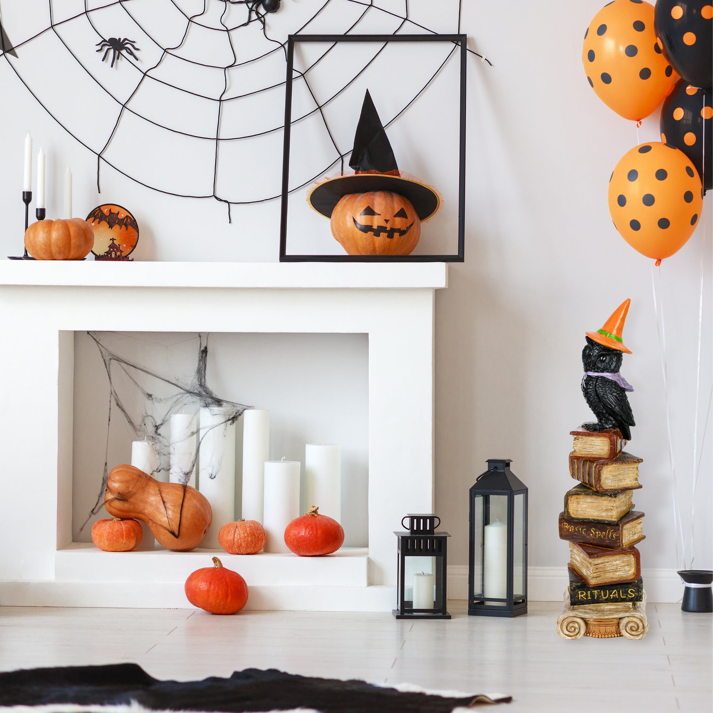 32 Inch Halloween Owl on Stacked Books Tabletop Decoration - Spooky Home & Office Decor for Halloween Party, Fall Festival & Gothic Interior Design