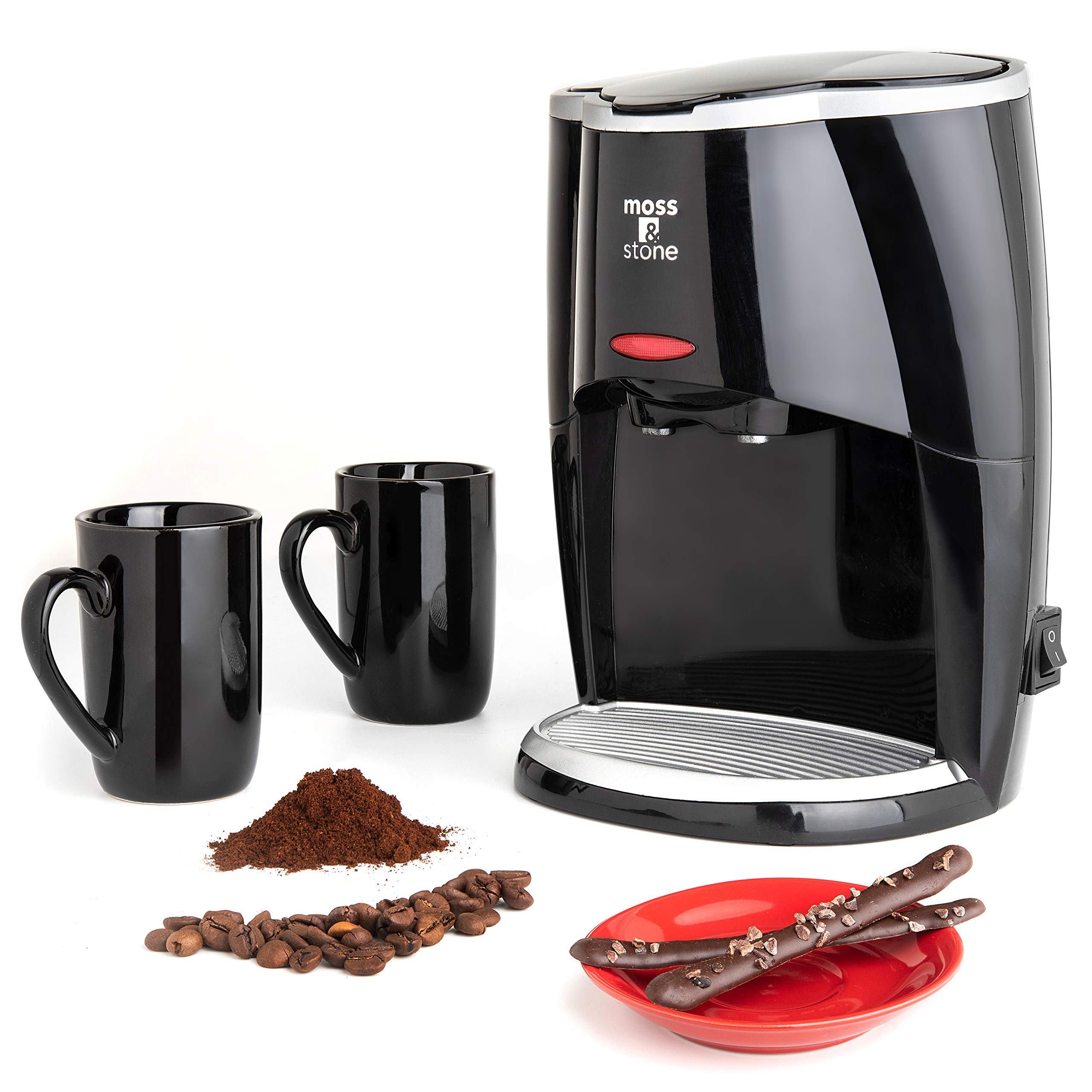 Mini Drip Coffee Maker with 2 Glass Mugs (5 oz) - Compact Coffee Pot for Home, Office & Travel - Perfect for Single Serve Brewing & Small Spaces