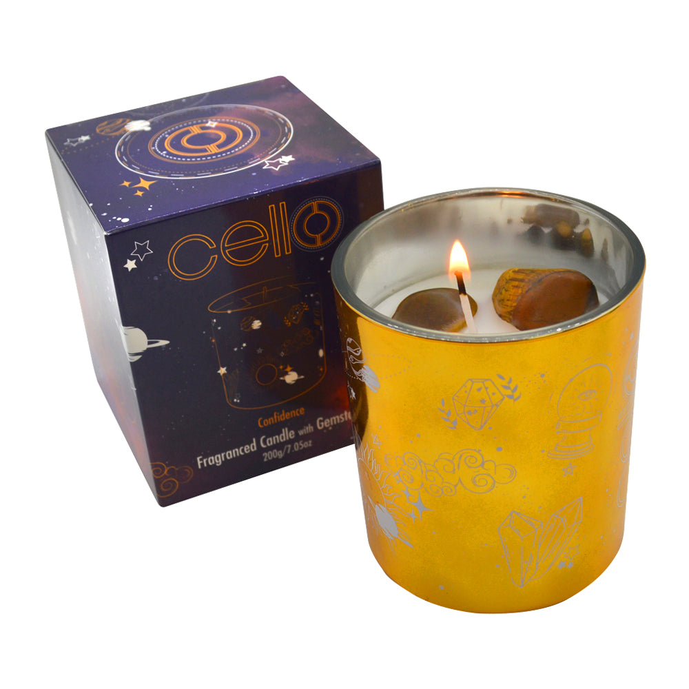 Gemstone Celestial Candle with Tiger's Eye - Handmade Aromatherapy Soy Wax Candle for Meditation, Yoga & Home Decor | Aromatic Bazaar