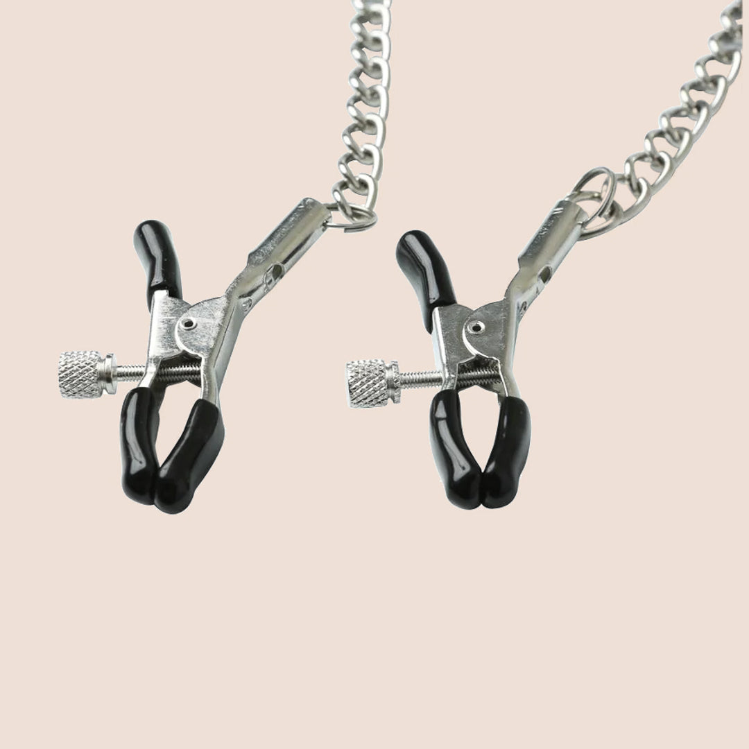 Sex & Mischief Adjustable Chained Nipple Clamps with Thumb Screw Control - Perfect for BDSM, Sensation Play & Couples Bonding