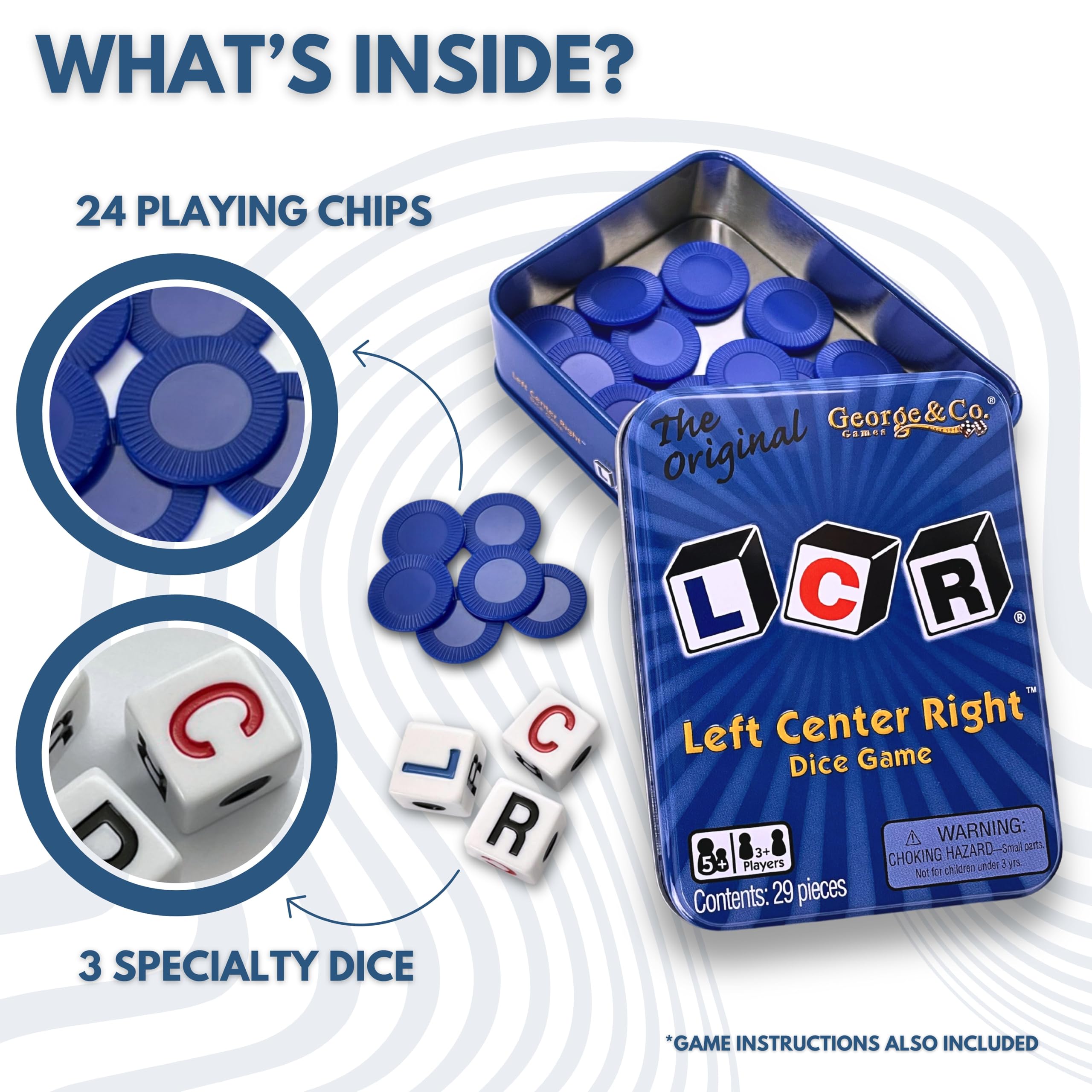 LCR® Left Center Right™ Dice Game - Fun Family Party Board Game in Blue Tin - Perfect for Game Nights, Travel & Gifts