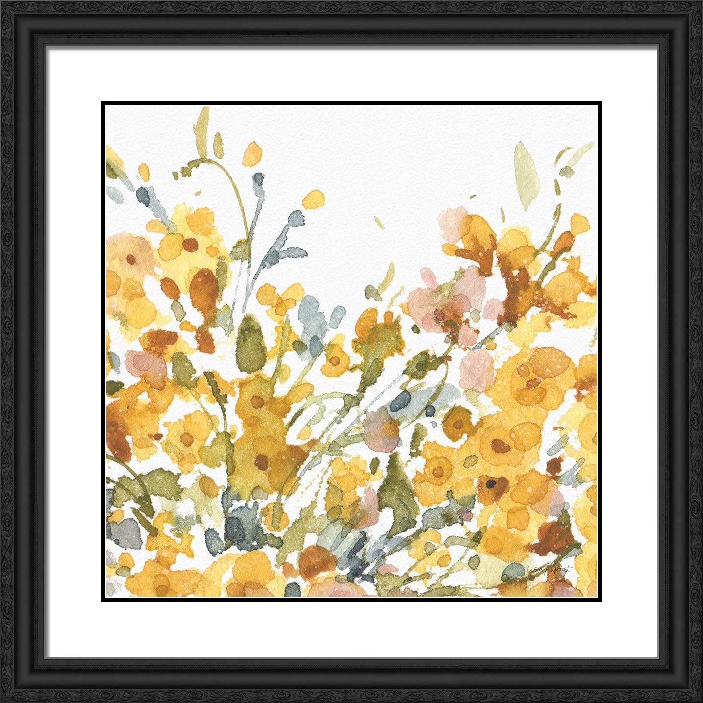 Lisa Audit 'Happy Yellow' 15x15 Black Ornate Framed Art Print - Double Matted Museum Quality Wall Decor for Living Room, Bedroom & Office