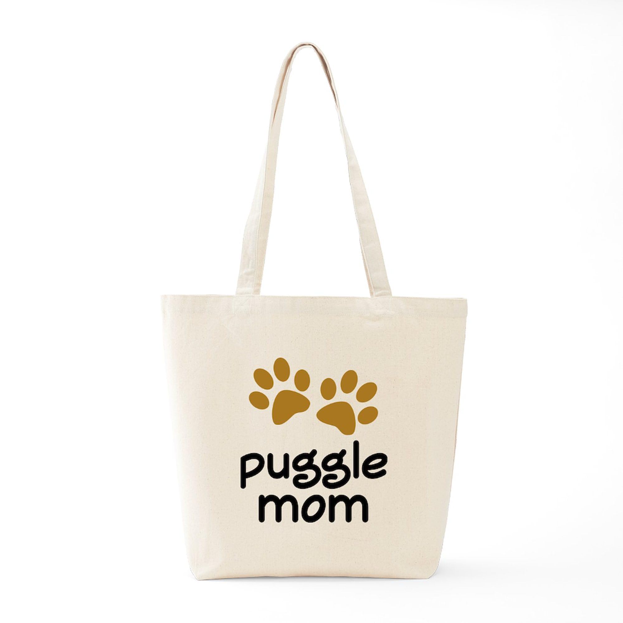 Cute Puggle Mom Tote Bag - Natural Canvas Reusable Shopping Bag for Women | Eco-Friendly Grocery Tote, Perfect for Mothers Day Gift, Beach Trips & Daily Errands