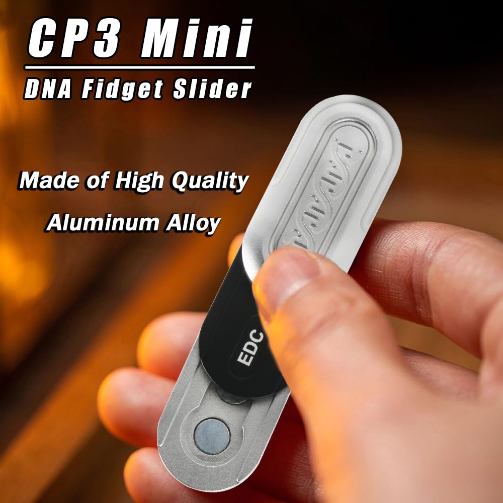STONESTAR DNA Fidget Slider - Aluminum Alloy Magnetic Push Card Sensory Toy for Stress Relief, ADHD, Autism - Portable EDC Fidget Toy for Adults & Kids - Perfect for Office, School & Travel (Silver, Small)