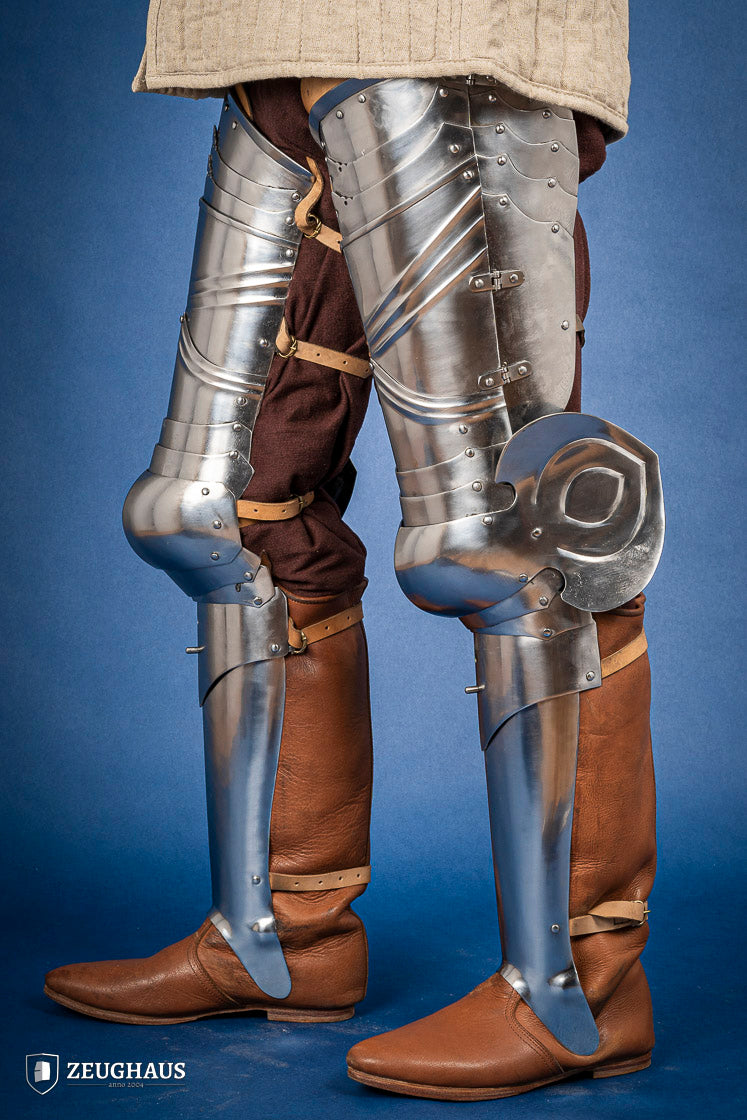 15th Century German Full Leg Armor - 1.2mm Polished Steel - Medieval Knight Costume & LARP Accessory for Renaissance Fairs, Cosplay, and Historical Reenactments