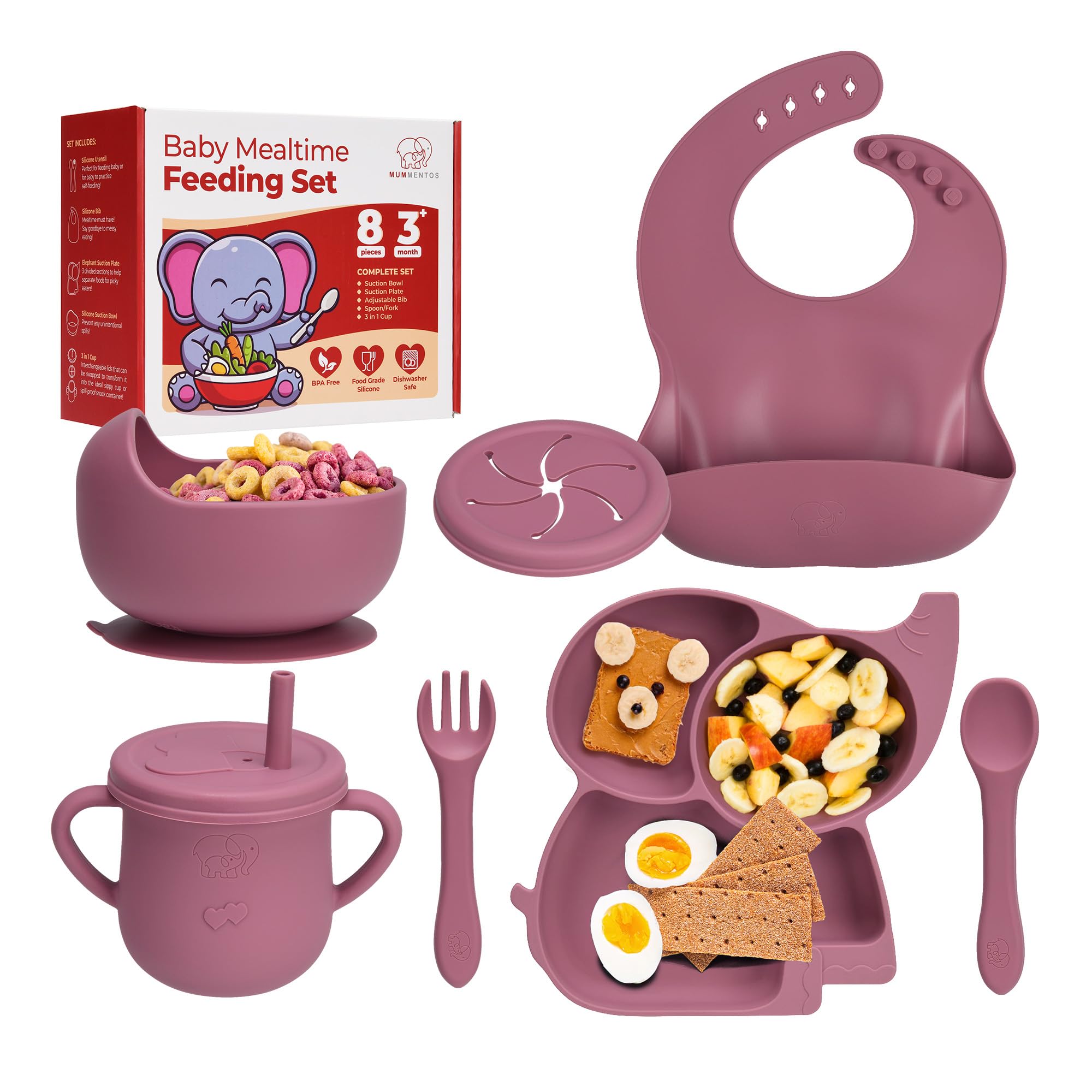 Premium 8-Piece Silicone Baby Feeding Set - Toddler Utensils, Plates, Bowls, Bibs, Cups, Spoons & Forks for Self Feeding | BPA-Free, Dishwasher Safe | Ideal for Baby-Led Weaning, Travel & Home Use