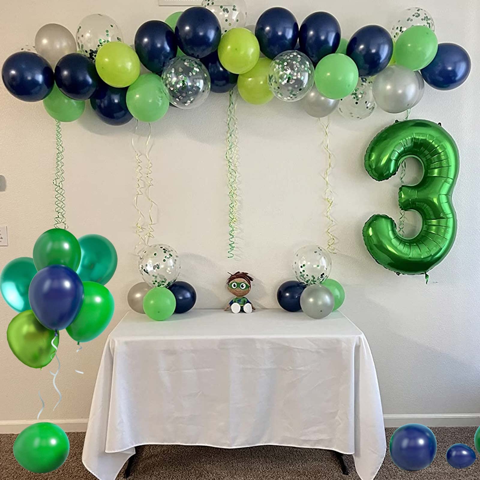 Navy Blue & Dark Green Balloon Garland Arch Kit with Metallic Chrome Balloons - Double Layer Balloon Decor for Birthday Parties, Baby Showers & Wedding Decorations