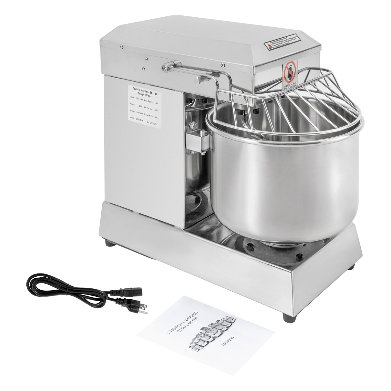 1KW Commercial Electric Food Mixer - 10.5Qt Dough Kneading Machine for Pizza, Bread & Baking | Restaurant & Pizzeria Equipment | Perfect for High-Volume Dough Preparation & Pastry Making