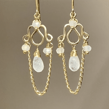 Rainbow Moonstone Petite Chandelier Earrings - 14K Gold Filled Dangle Earrings for Women | Perfect for Weddings, Parties & Special Occasions