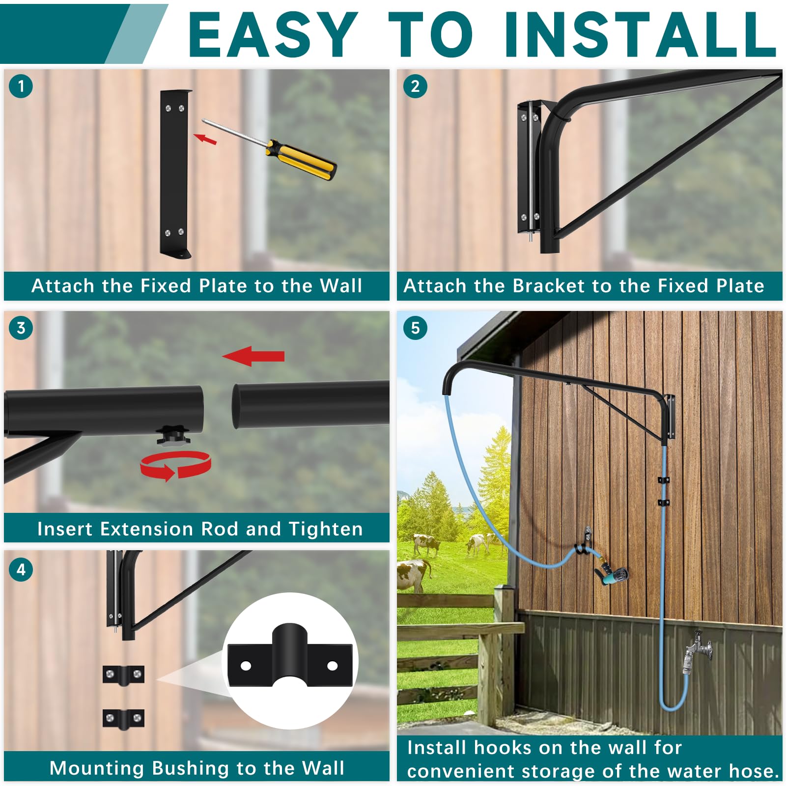 Horse Wash Hose Boom Arm - Wall Mount for Safe Washing | Fits Standard Garden Hose (Hose Not Included) - Perfect for Stable & Barn Cleaning