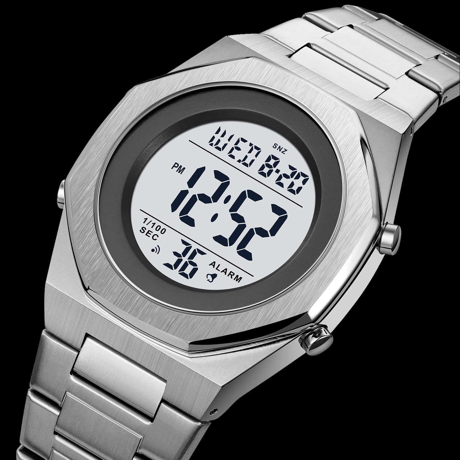 Men's Stainless Steel Digital Wrist Watch - Hexagon Designer Waterproof Watch with Alarm, Date & LED Backlight | Perfect for Business, Casual Wear & Outdoor Activities