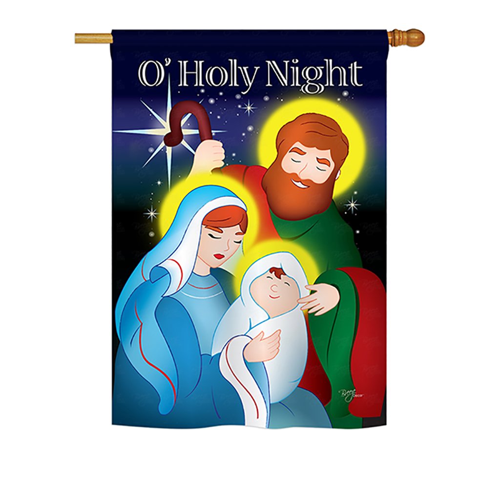 Breeze Decor O' Holy Night Winter Nativity Scene Vertical House Flag 28x40 Inches - Christmas Holiday Outdoor Decoration for Home, Yard, and Seasonal Festive Decor