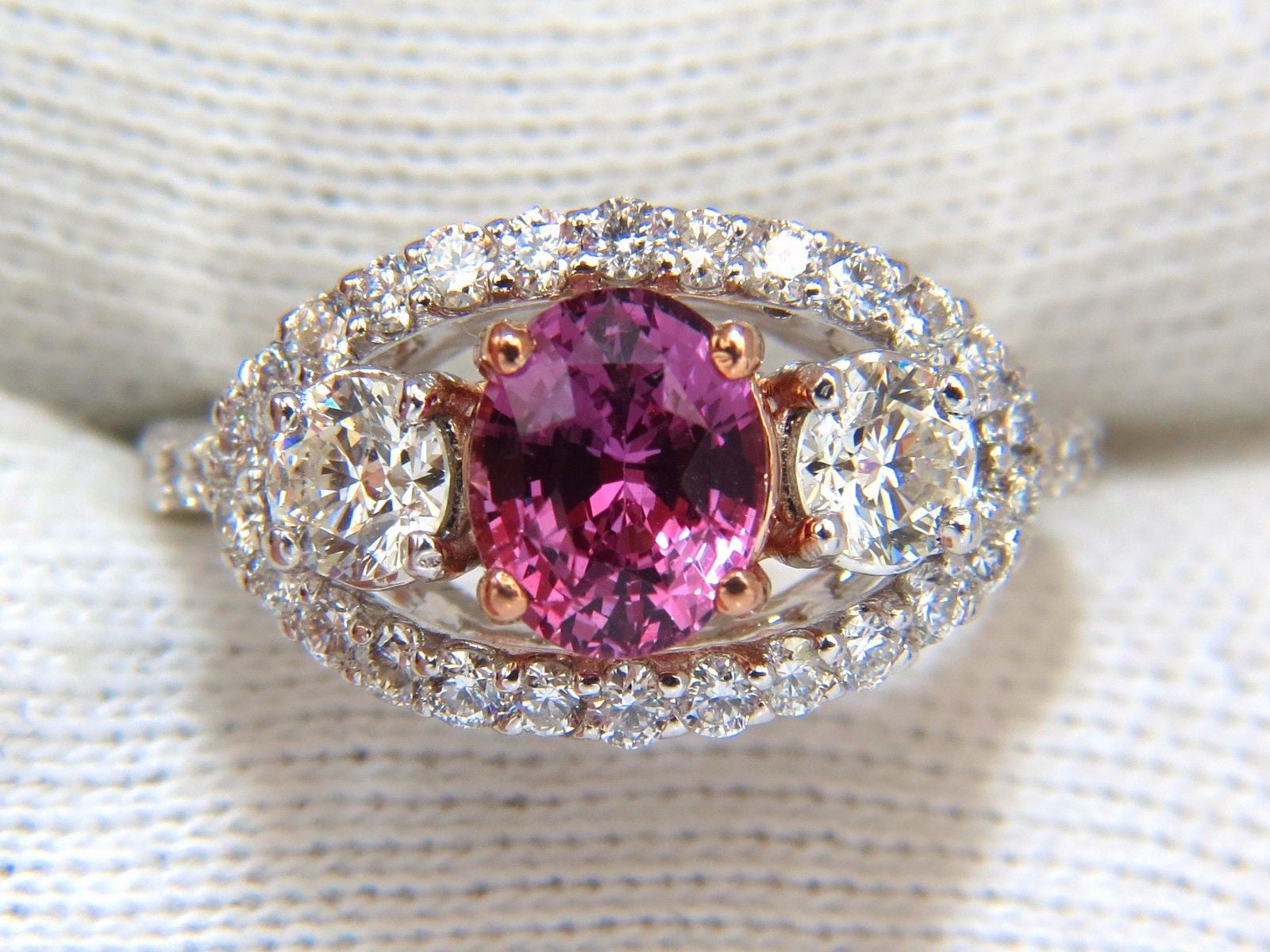 GIA Certified 2.97ct Natural No Heat Vivid Pink Sapphire Ring - Three Stone Wrap Design for Engagement, Anniversary & Special Occasions