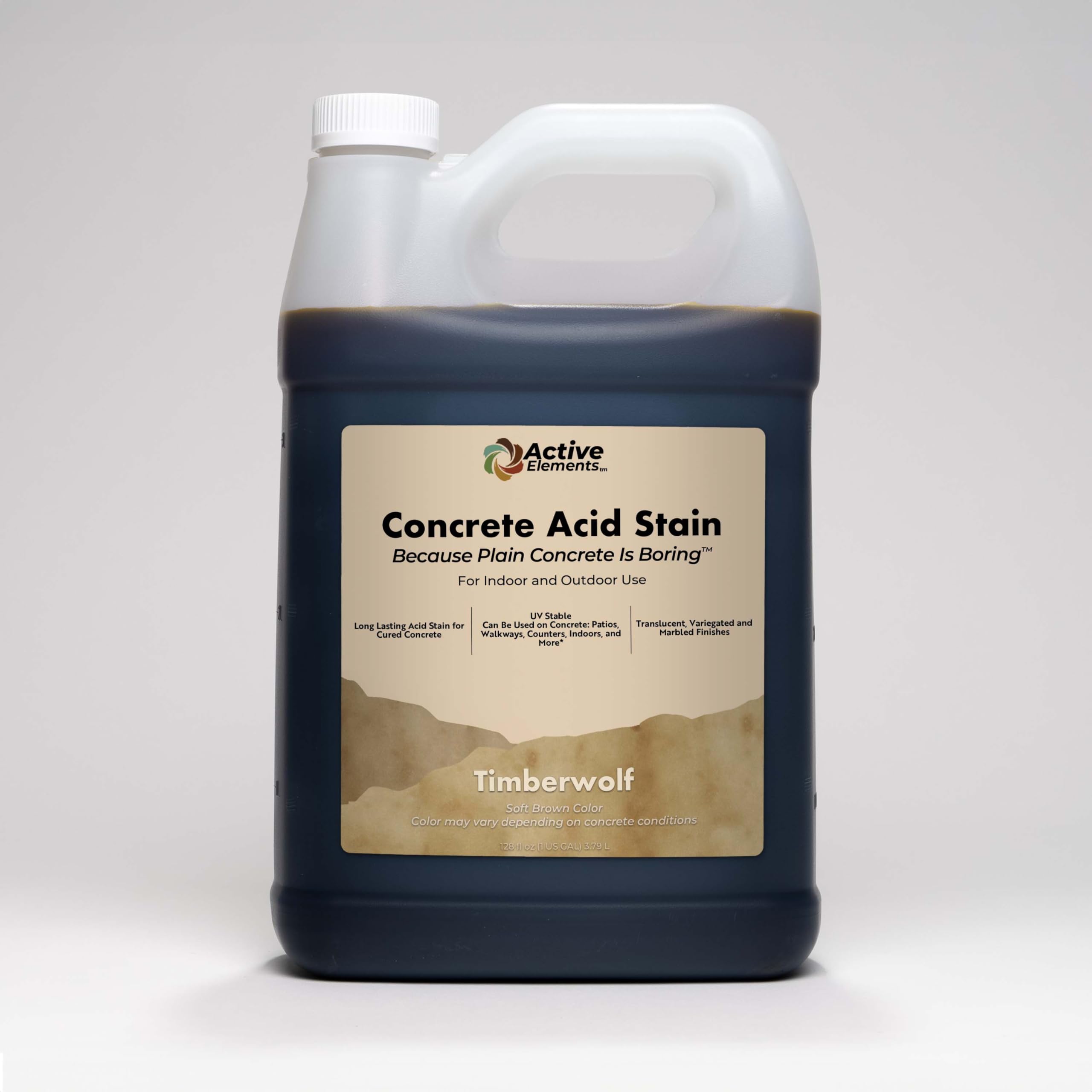 Timberwolf Concrete Acid Stain - Soft Brown Color (1 Gallon) for Floors, Patios & Driveways | Eco-Friendly & Durable