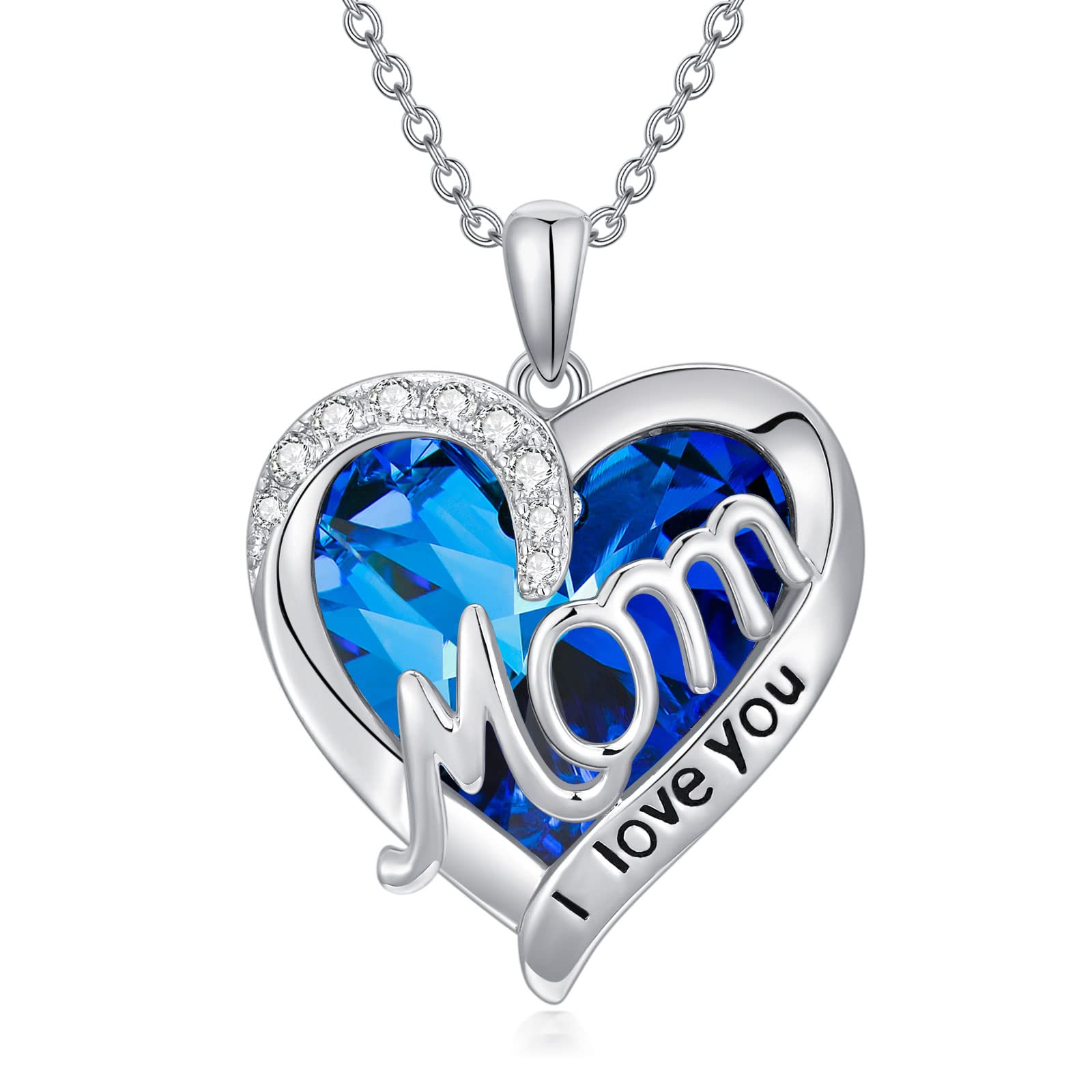 TOUPOP Sterling Silver Heart Crystal Necklace - I Love You Mom Jewelry, Perfect Birthday/Valentine's/Mother's Day Gift for Mama, Grandma & Women | Elegant Everyday Wear & Special Occasion Present