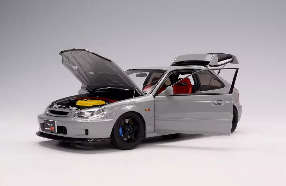 MotorHelix 1:18 Scale Honda Civic Type R EK9 Diecast Model Car - Nardo Gray Collectible for Car Enthusiasts & Display Showcase