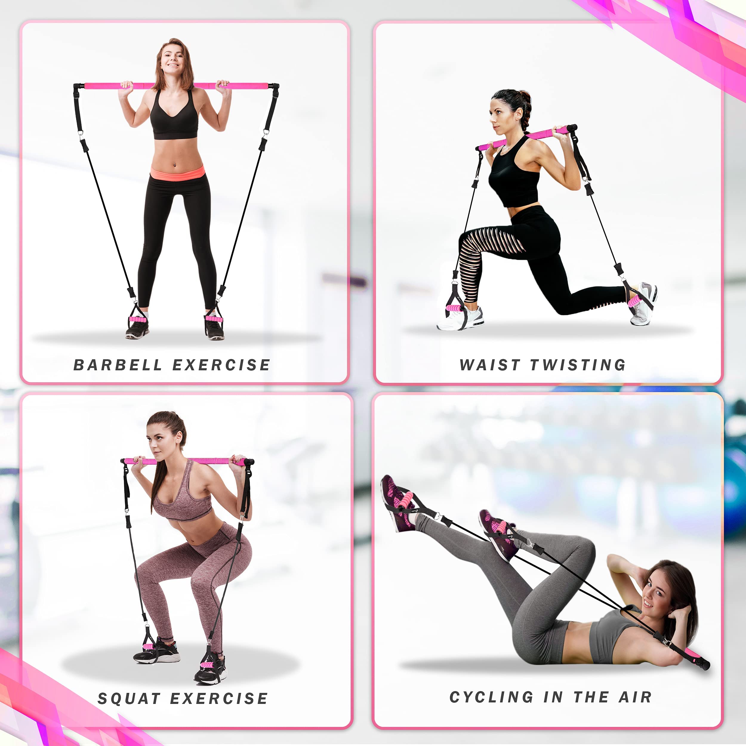 Pilates Bar Kit with Resistance Bands - 3-Section Adjustable Yoga Stick for Home Workouts - Portable Exercise Equipment for Men & Women - Full Body Toning, Stretching & Yoga Training - Perfect for Home Gym, Office & Travel Fitness