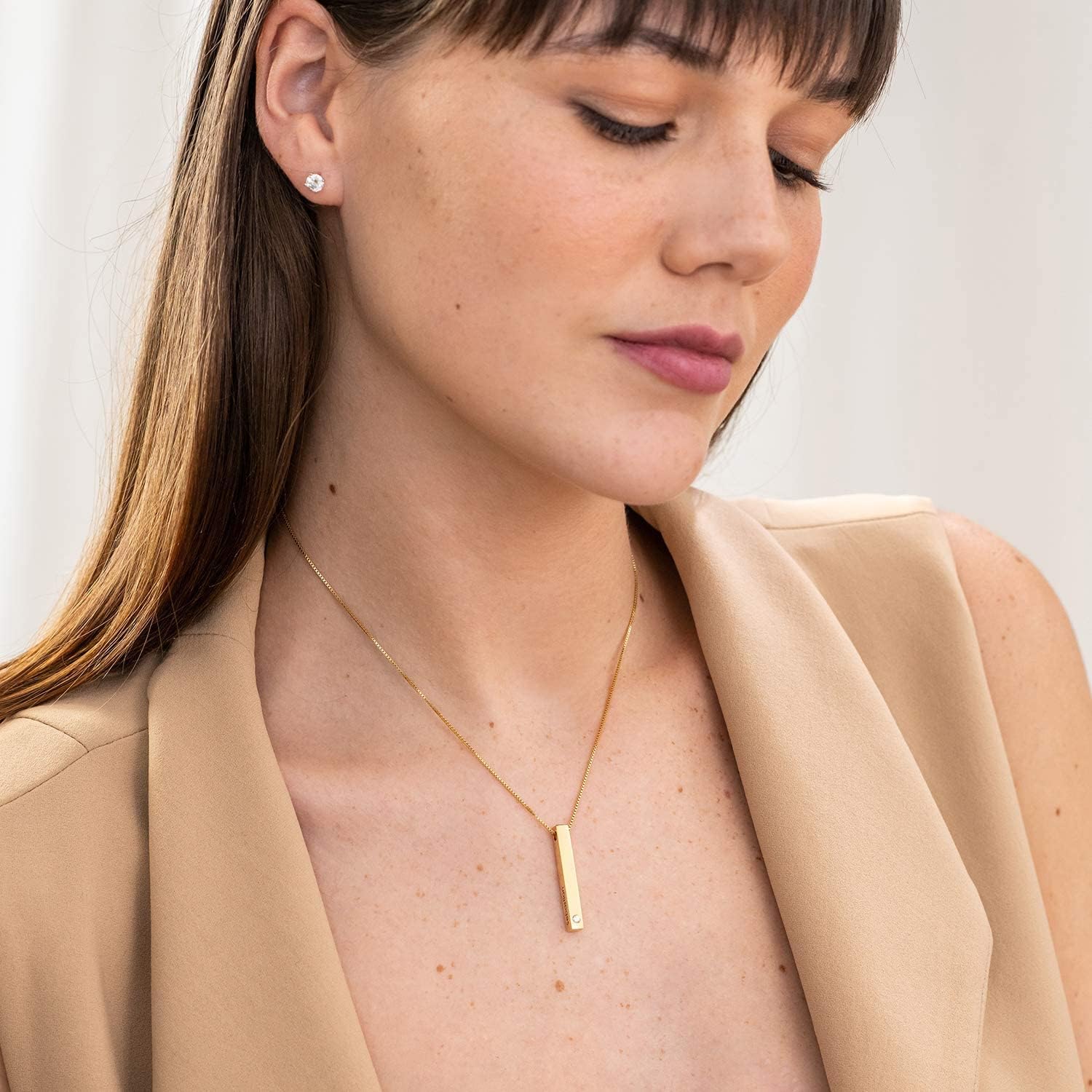 Personalized 3D Vertical Totem Bar Necklace - Custom Engraved Name or Message - Diamond & Cubic Zirconia Options - Elegant Jewelry Gift for Women - Perfect for Christmas, Mother's Day, Anniversary & Birthday - Daily Wear, Date Night, Special Occasions