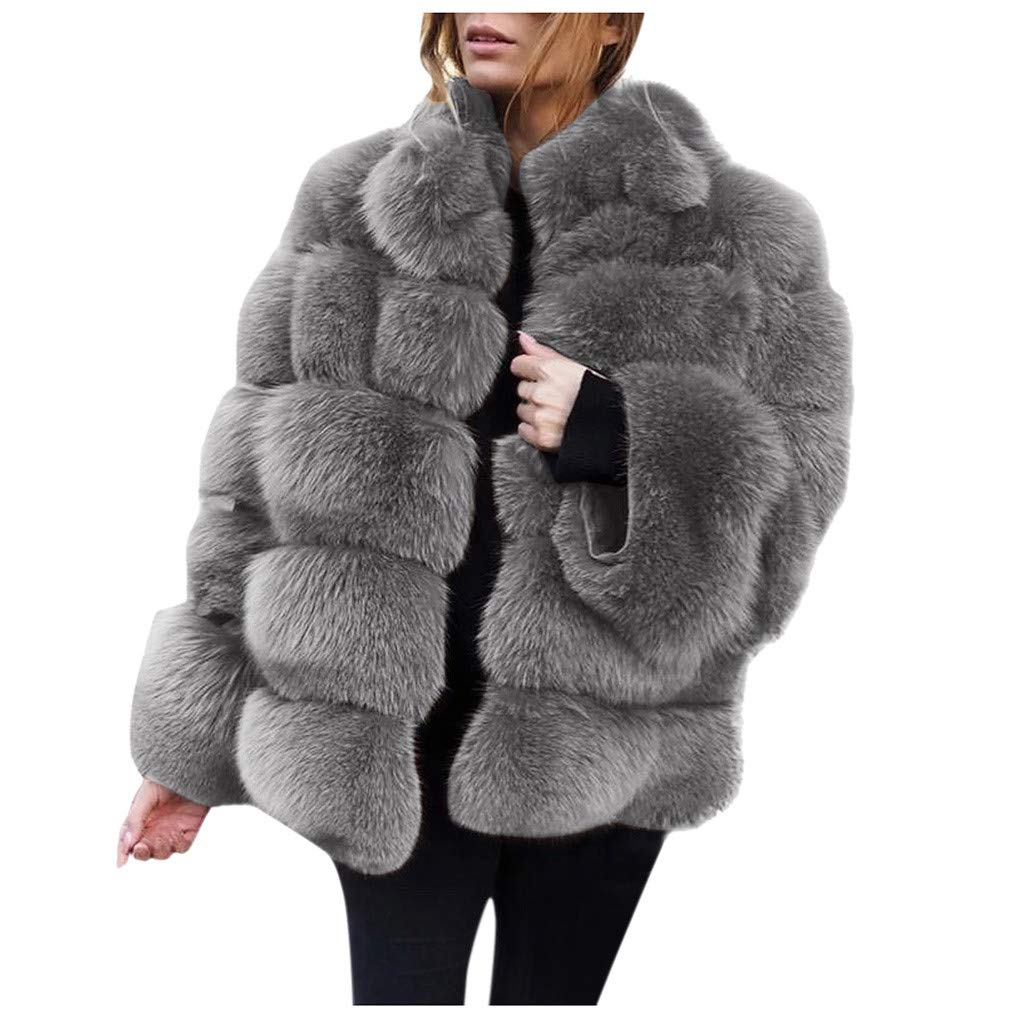 Plus Size Women's Faux Fur Long Sleeve Jacket - Warm Winter Coat Outerwear for Casual & Formal Occasions