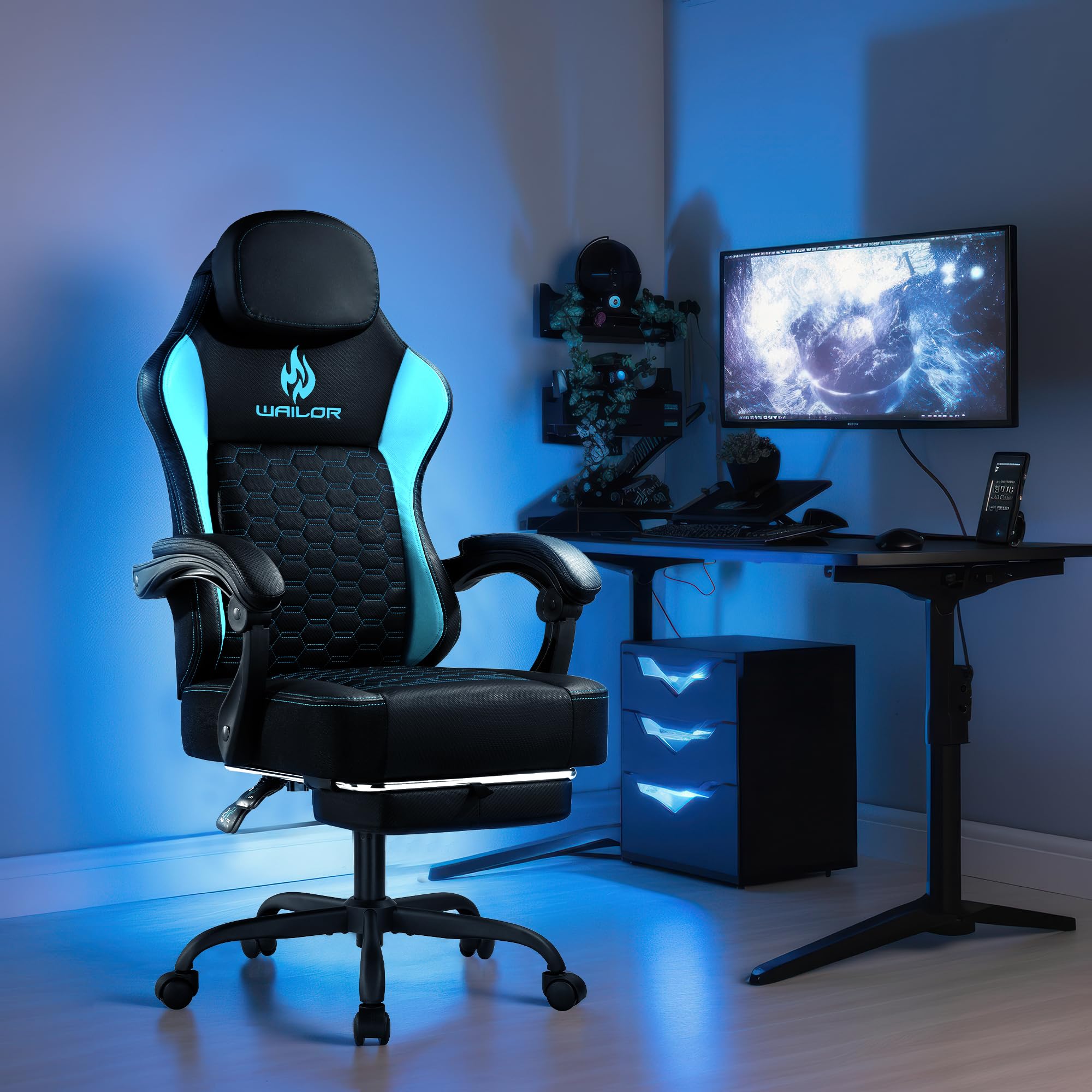 Premium Gaming Chair with Pocket Spring Cushion - Ergonomic High Back Computer Chair with Adjustable Footrest, Headrest & Lumbar Support - 300LBS Capacity for Office, Esports & Home Gaming Setup (Black/Red)